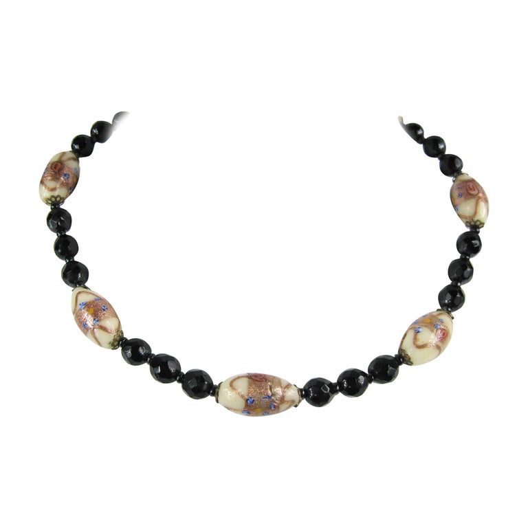 Vintage Murano Glass Cooper Black Italian Lampwork Necklace For Sale At 1stdibs