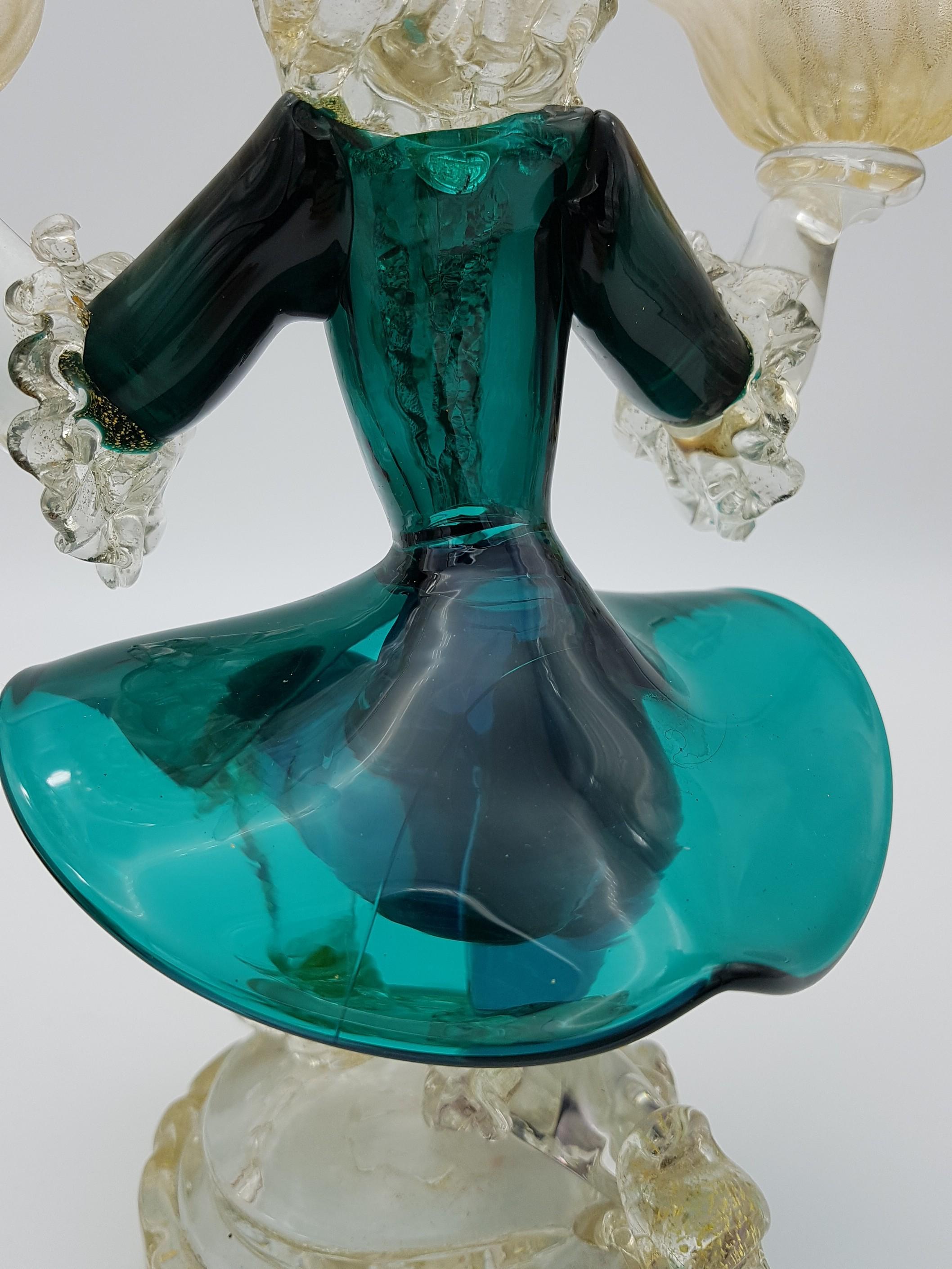 Vintage Murano Glass Costumed Figurine/Candleholder, Green & Purple, by Cenedese For Sale 6