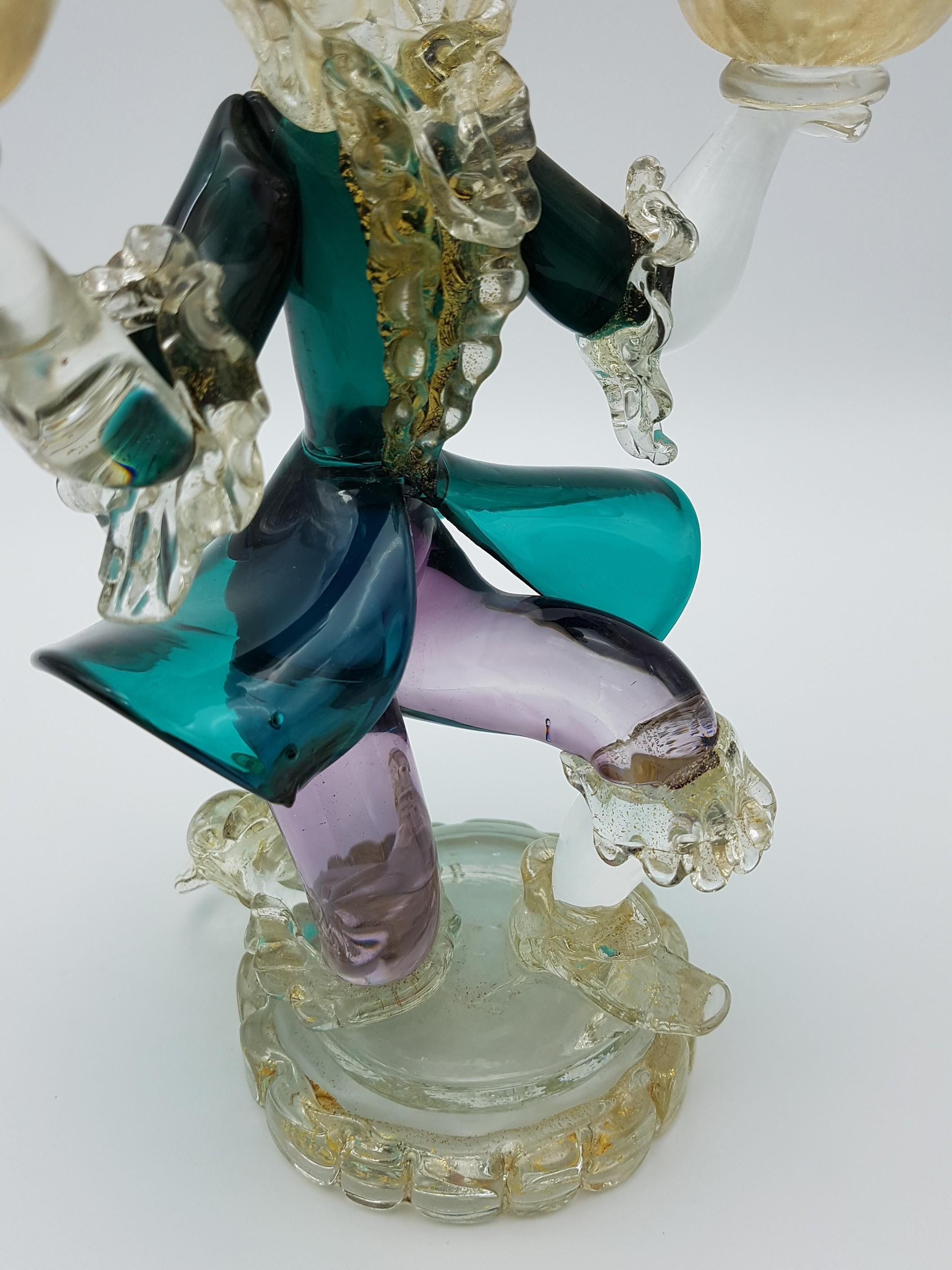 Vintage Murano Glass Costumed Figurine/Candleholder, Green & Purple, by Cenedese For Sale 15