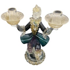 Used Murano Glass Costumed Figurine/Candleholder, Green & Purple, by Cenedese
