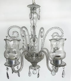 Vintage Murano Glass Crystal Chandeliers, Hurricane Shades, (2) Available