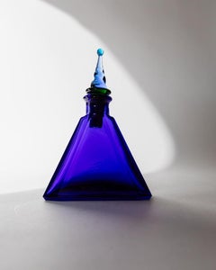 Vintage Murano Glass Decanter, Royal Blue with Green Blue Stopper, 1960s