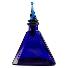 Vintage Murano Glass Decanter, Royal Blue with Green Blue Stopper, 1960s