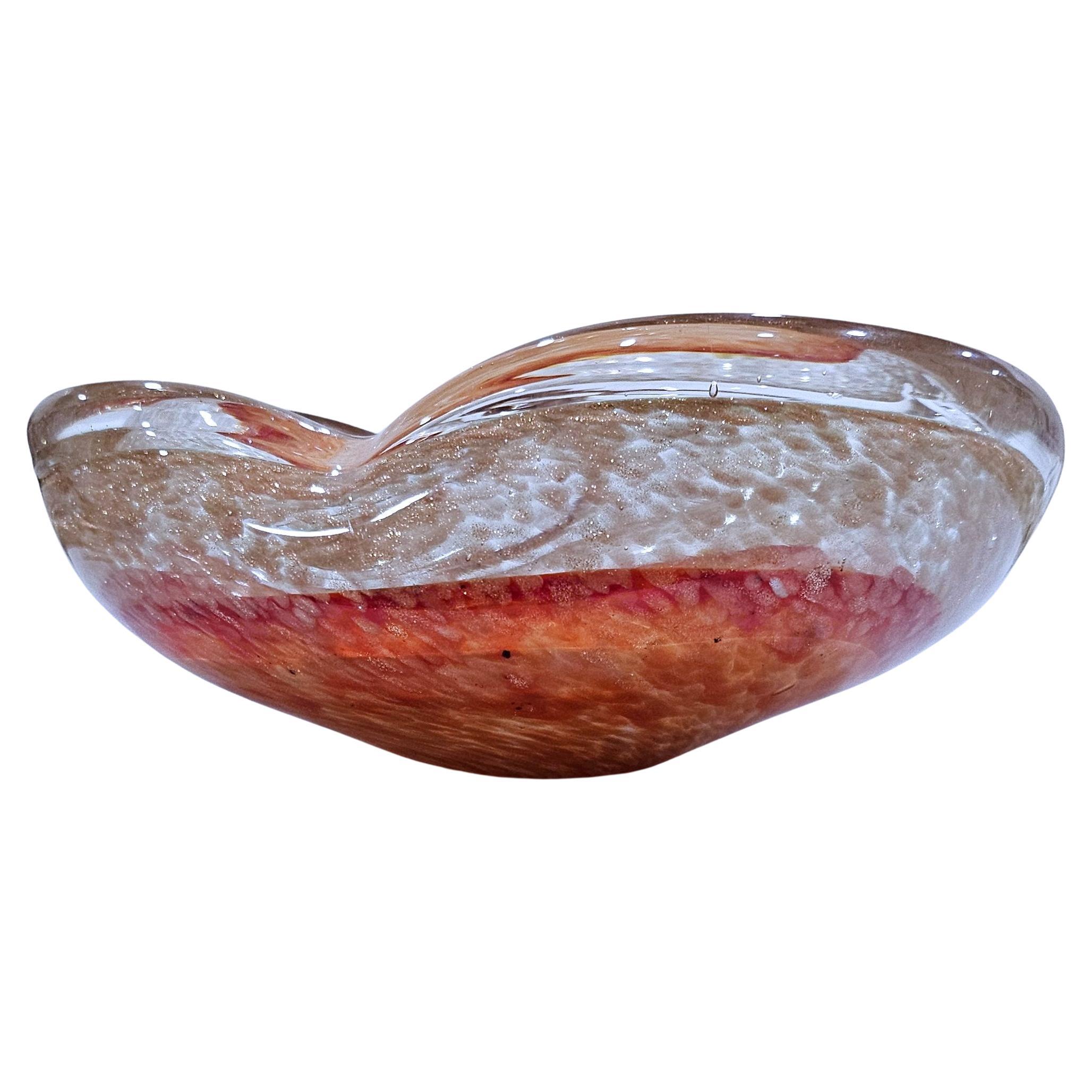 Plat / bol MCM en verre de Murano avec mouchetures d'or ou cuivre en aventurine - VENTE en vente
