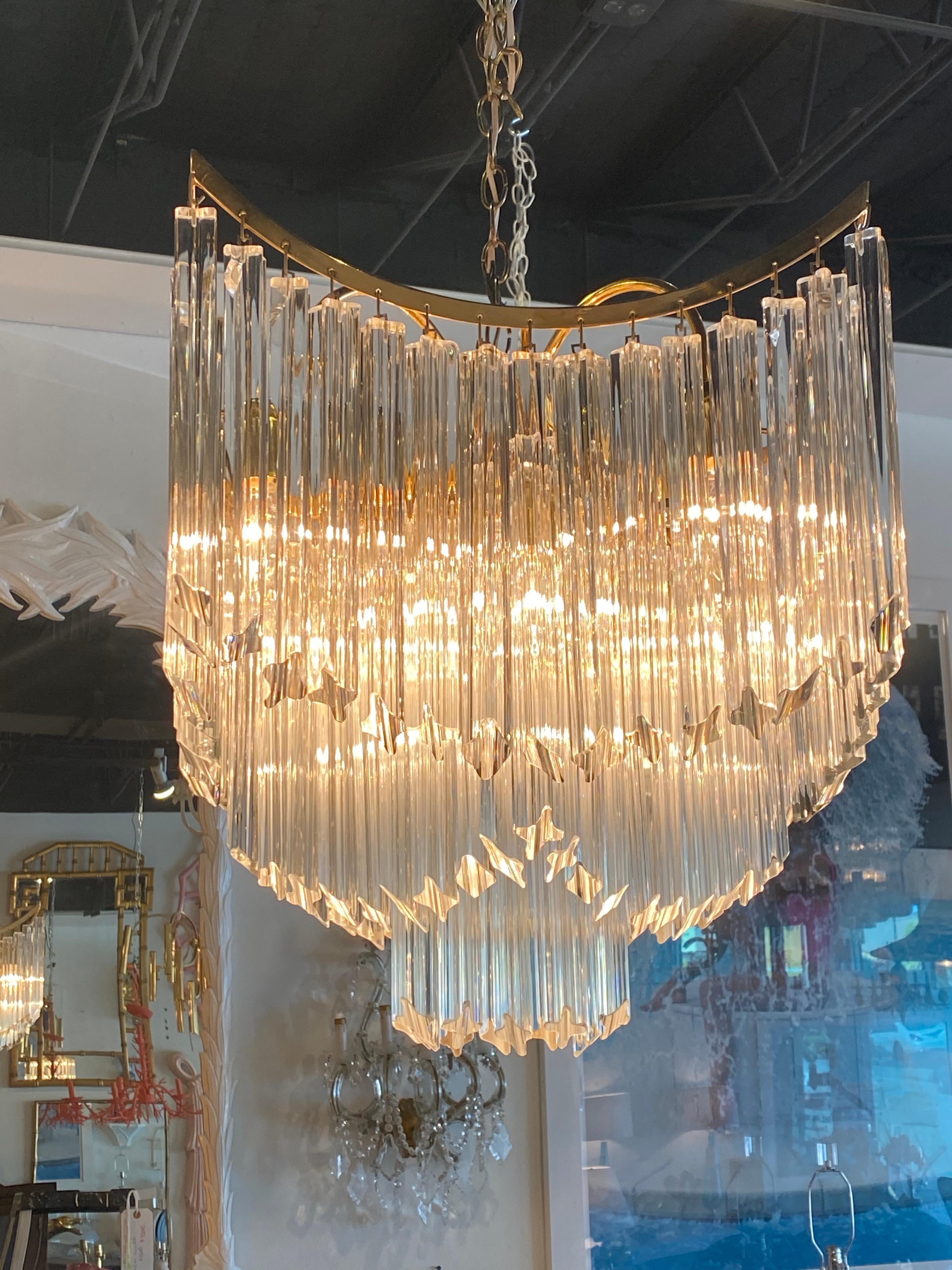 Amazing vintage Murano glass draped pagoda chandelier. Made in Italy label. Comes with original ceiling CAP. Brass cage. The sizes are for the actual chandelier portion. I am not including chain length since its adjustable.