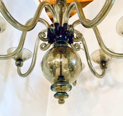 Lustre Vintage à huit bras en verre de Murano en vert olive fumé