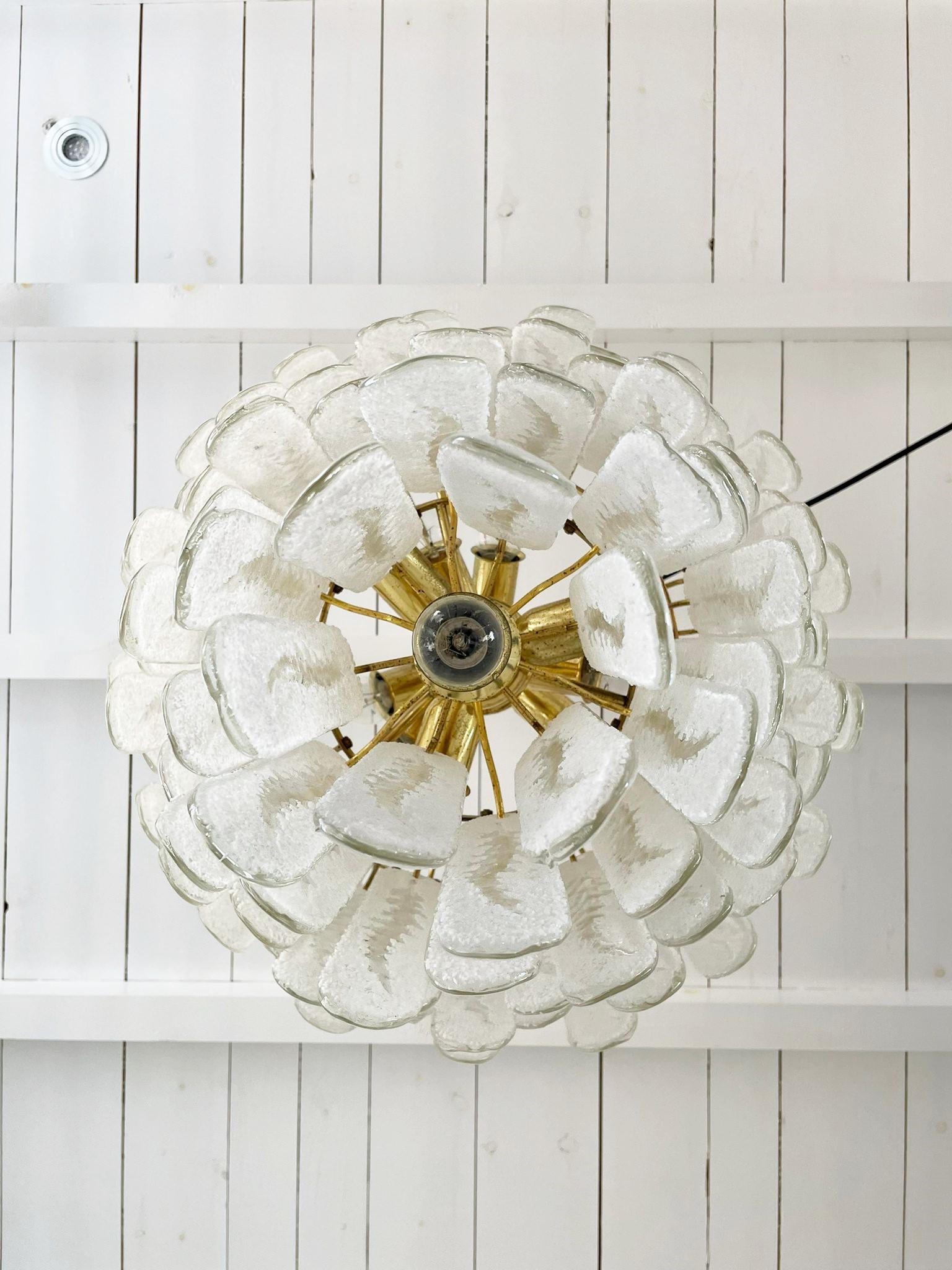 Brass Vintage Murano Glass Feather Chandelier, 1970s