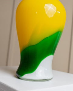 Vintage Murano Glass Fenton Vase, Multicolour Yellow White Green, 1970s
