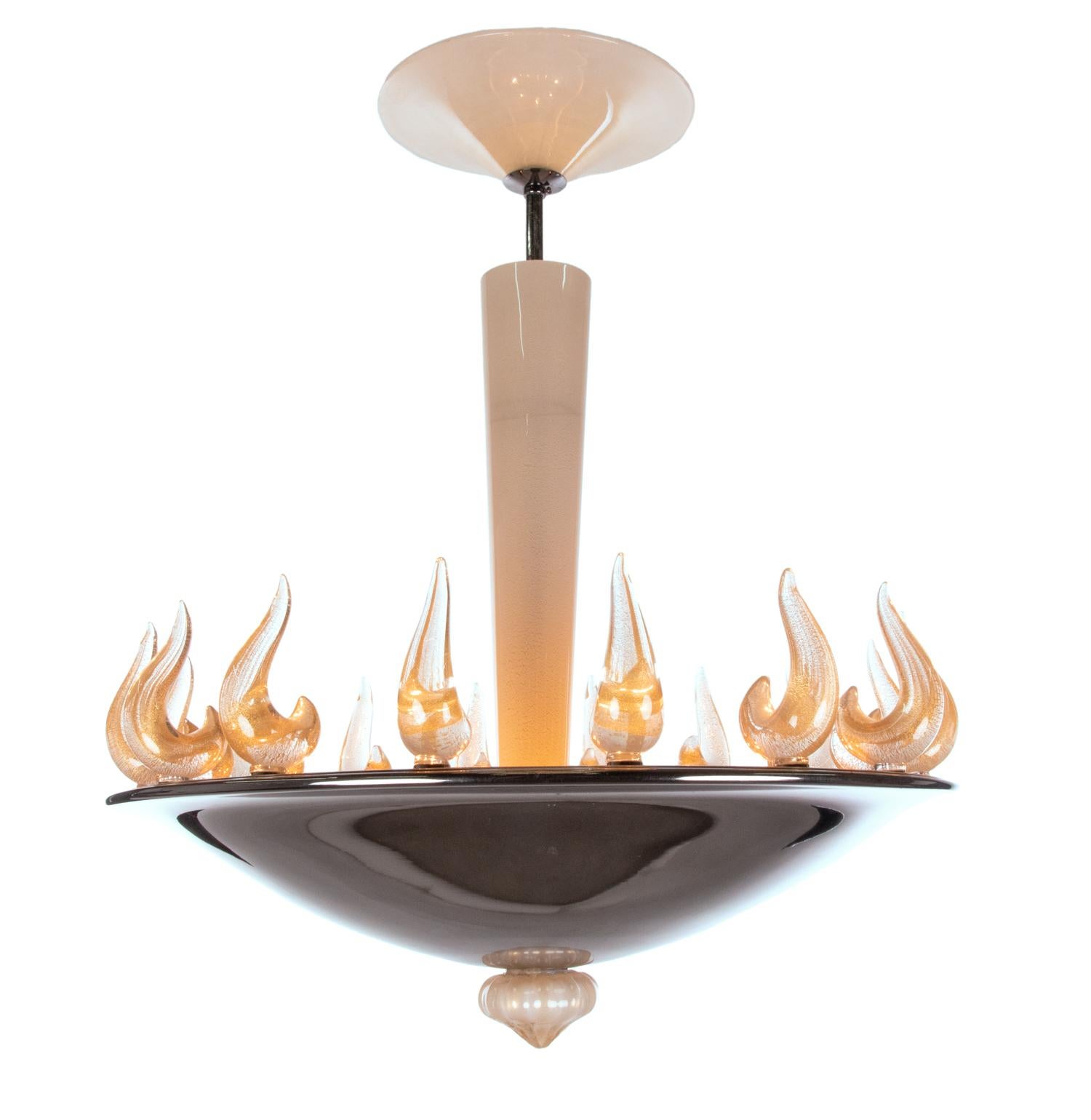 Vintage Murano Glass Flame Chandelier in the manner of Barovier & Toso 1950s For Sale 3