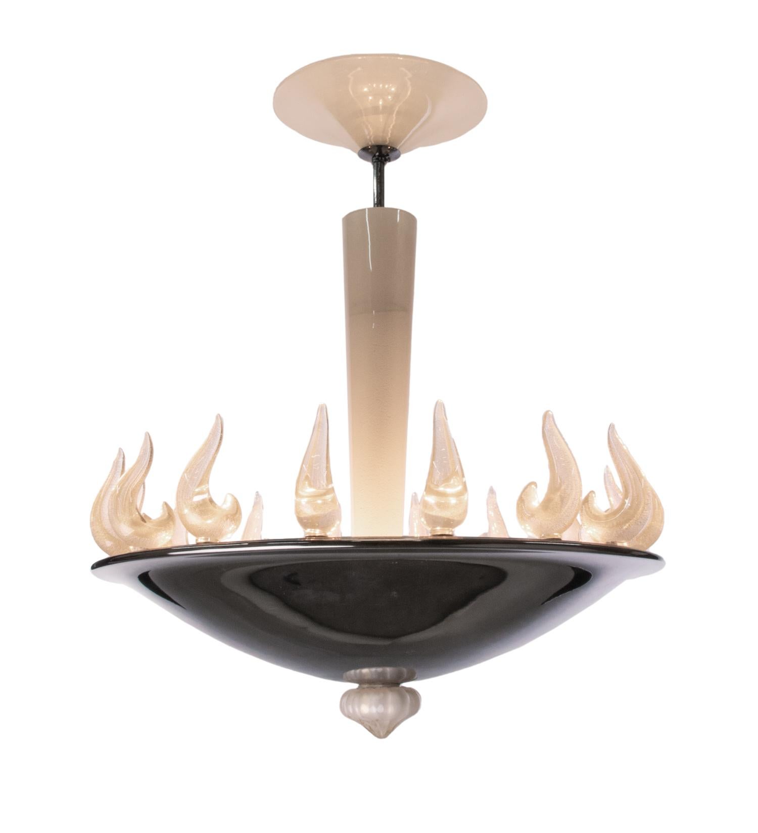 Italian Vintage Murano Glass Flame Chandelier in the manner of Barovier & Toso 1950s For Sale