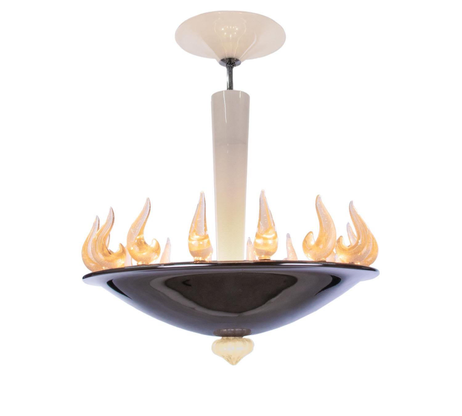Mid-20th Century Vintage Murano Glass Flame Chandelier in the manner of Barovier & Toso 1950s For Sale