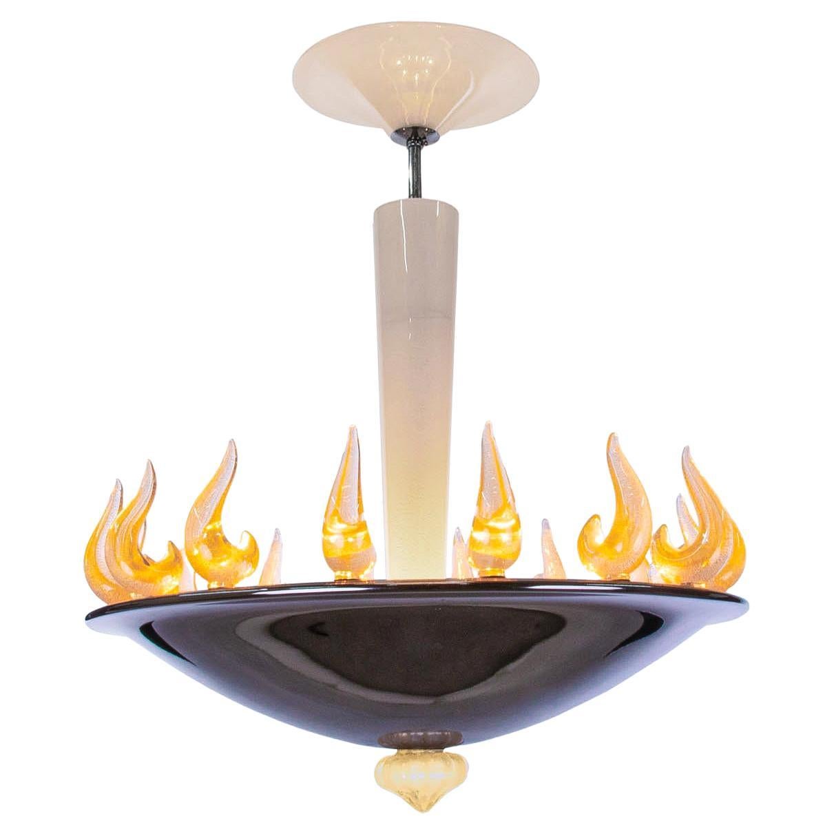 Vintage Murano Glass Flame Chandelier in the manner of Barovier & Toso 1950s For Sale