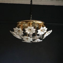 Vintage Murano Glass Flower and Gilt Flushmount Ceiling Light, 1970s