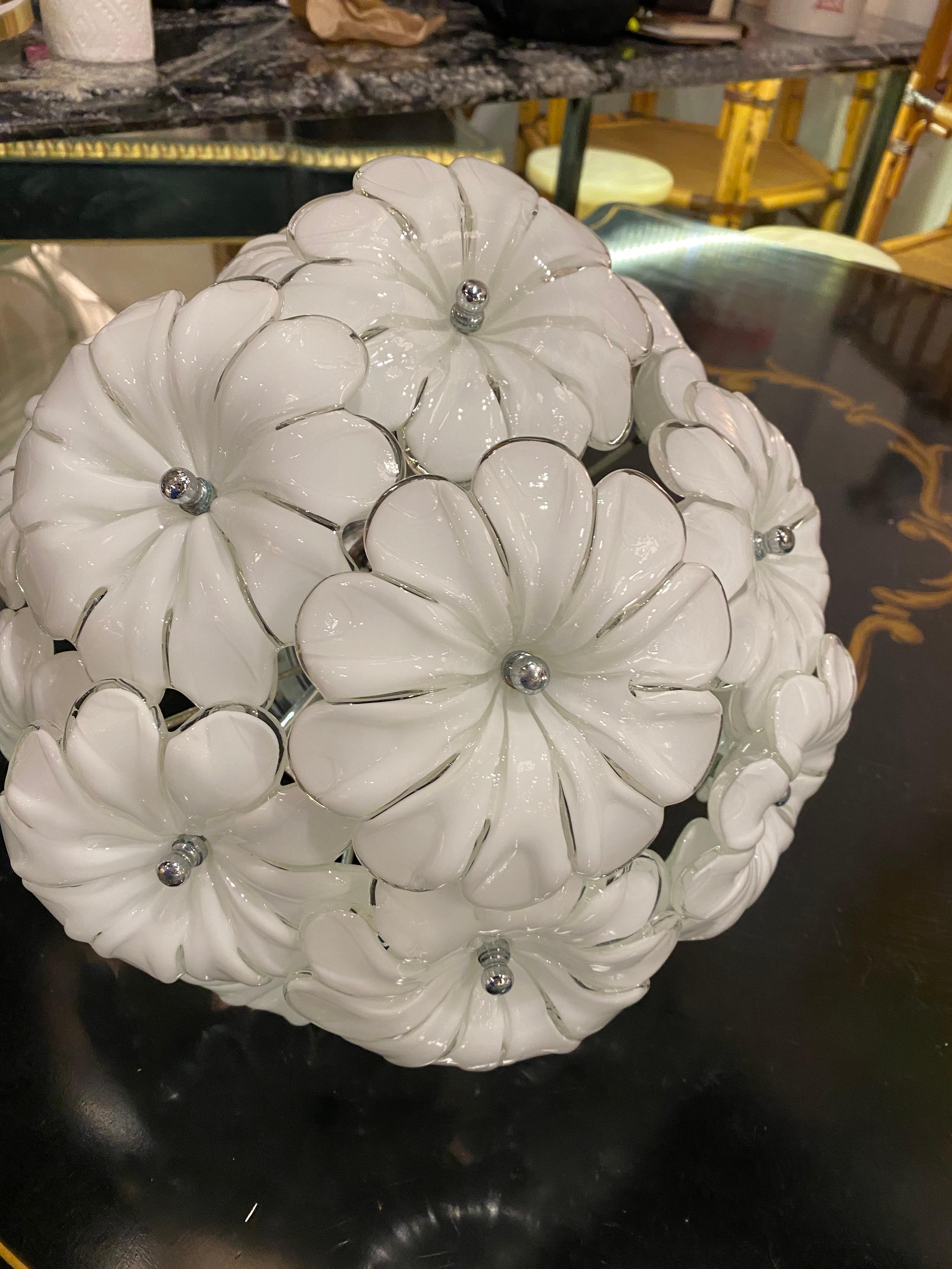 Vintage Murano Glass Flower Ceiling Flush Mount Chandelier 4