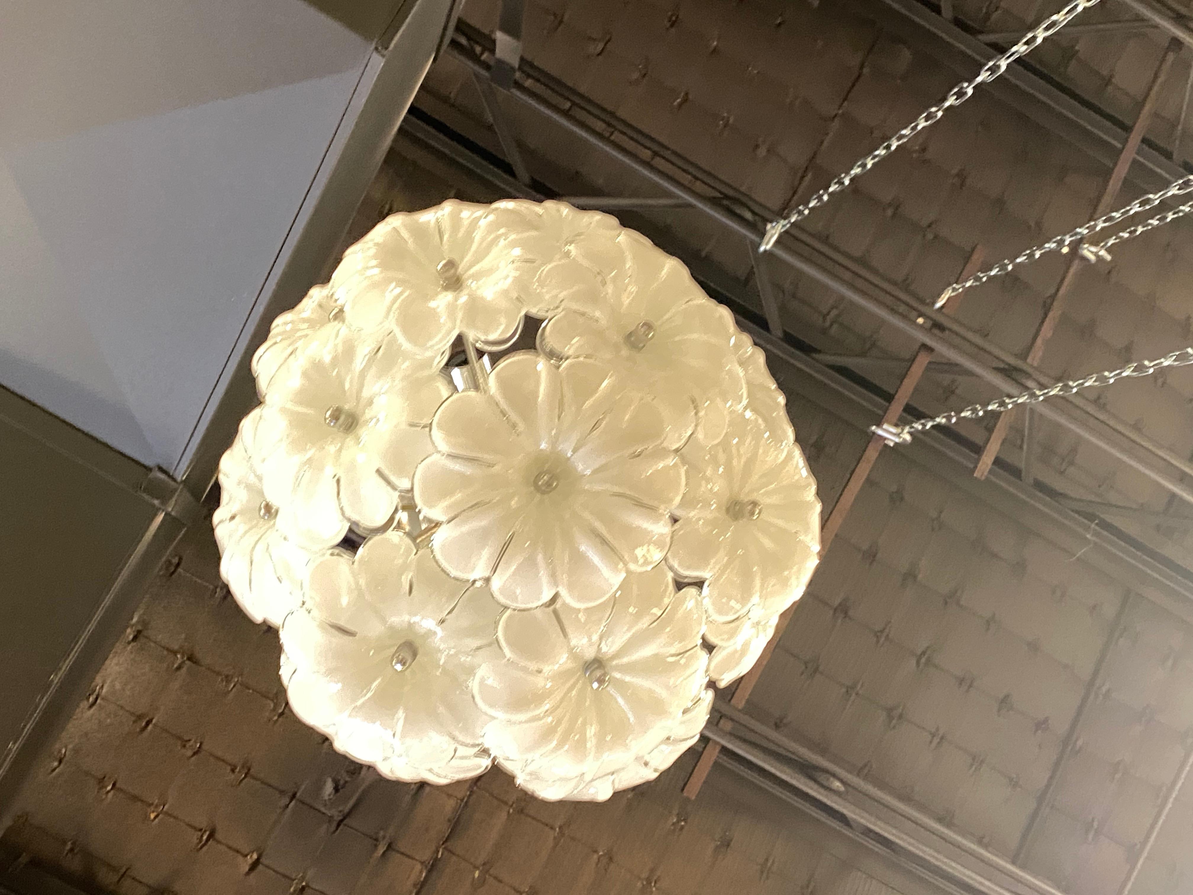 American Vintage Murano Glass Flower Ceiling Flush Mount Chandelier