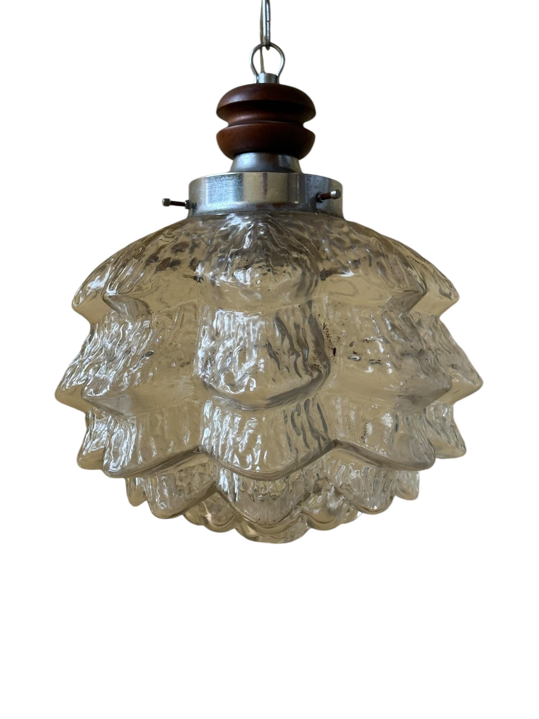 Metallo Ciondolo lampadario a fiore o carciofo in vetro di Murano, Italia 1960 in vendita