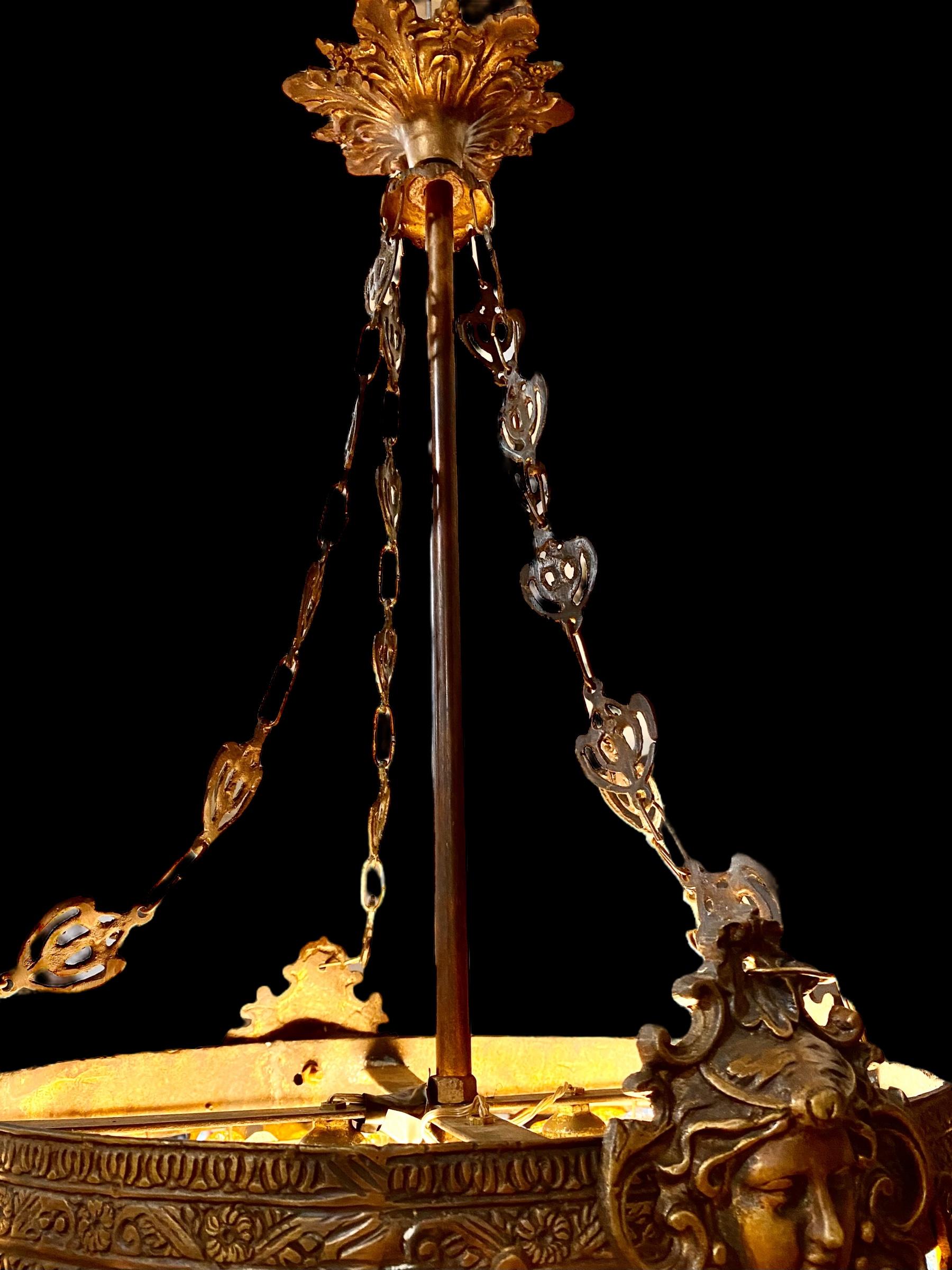 Vintage Murano Glass Flowers and Bronze Chandelier For Sale 2