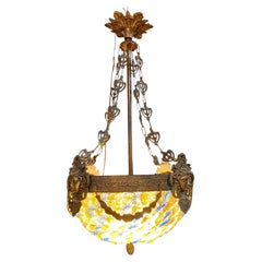 Vintage Murano Glass Flowers and Bronze Chandelier