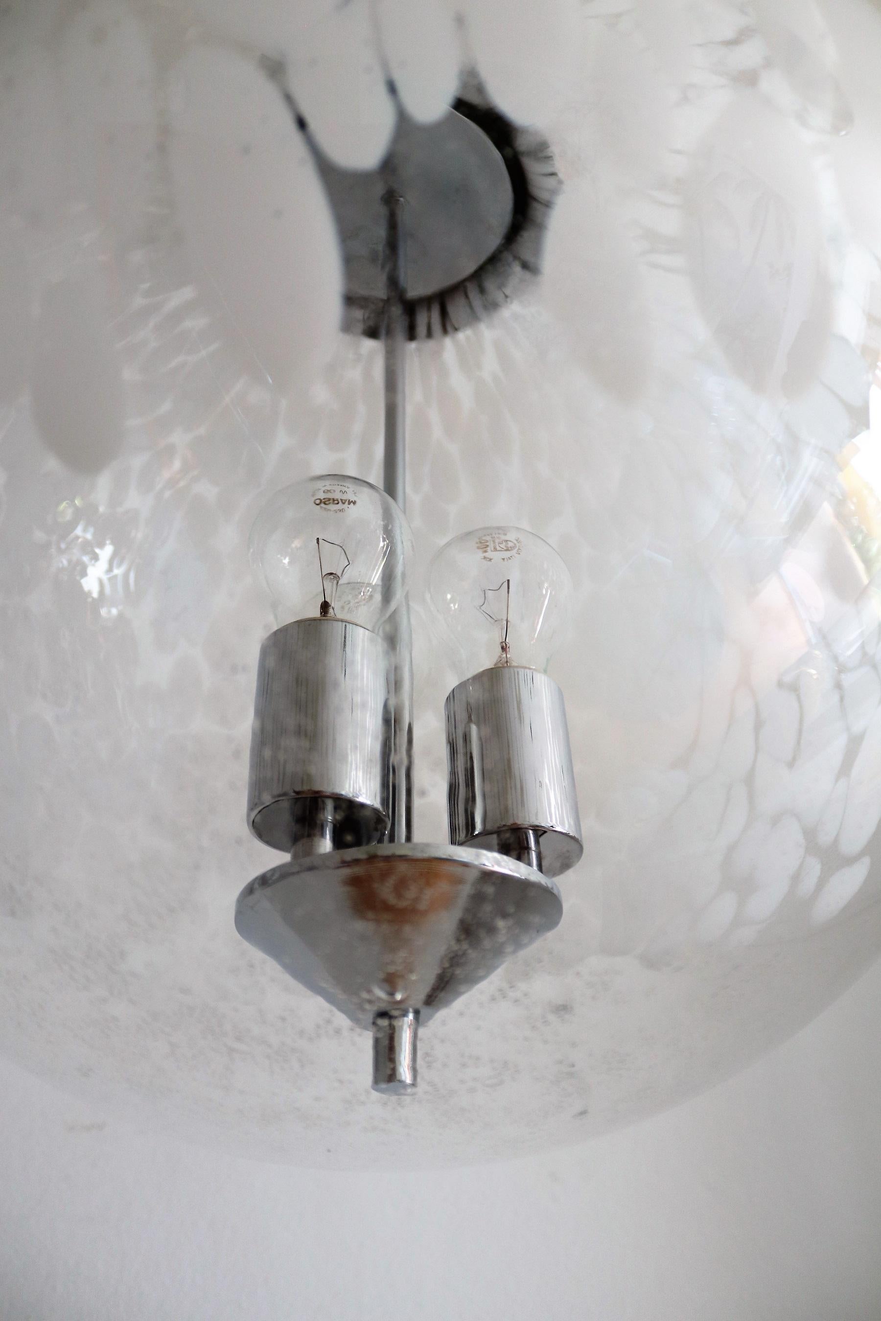 Italian Murano Glass Globe and Chrome Pendant Light, 1970s For Sale 5