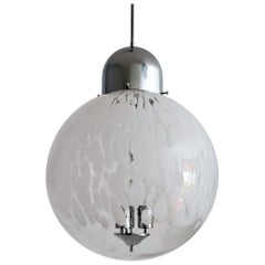 Italian Murano Glass Globe and Chrome Pendant Light, 1970s