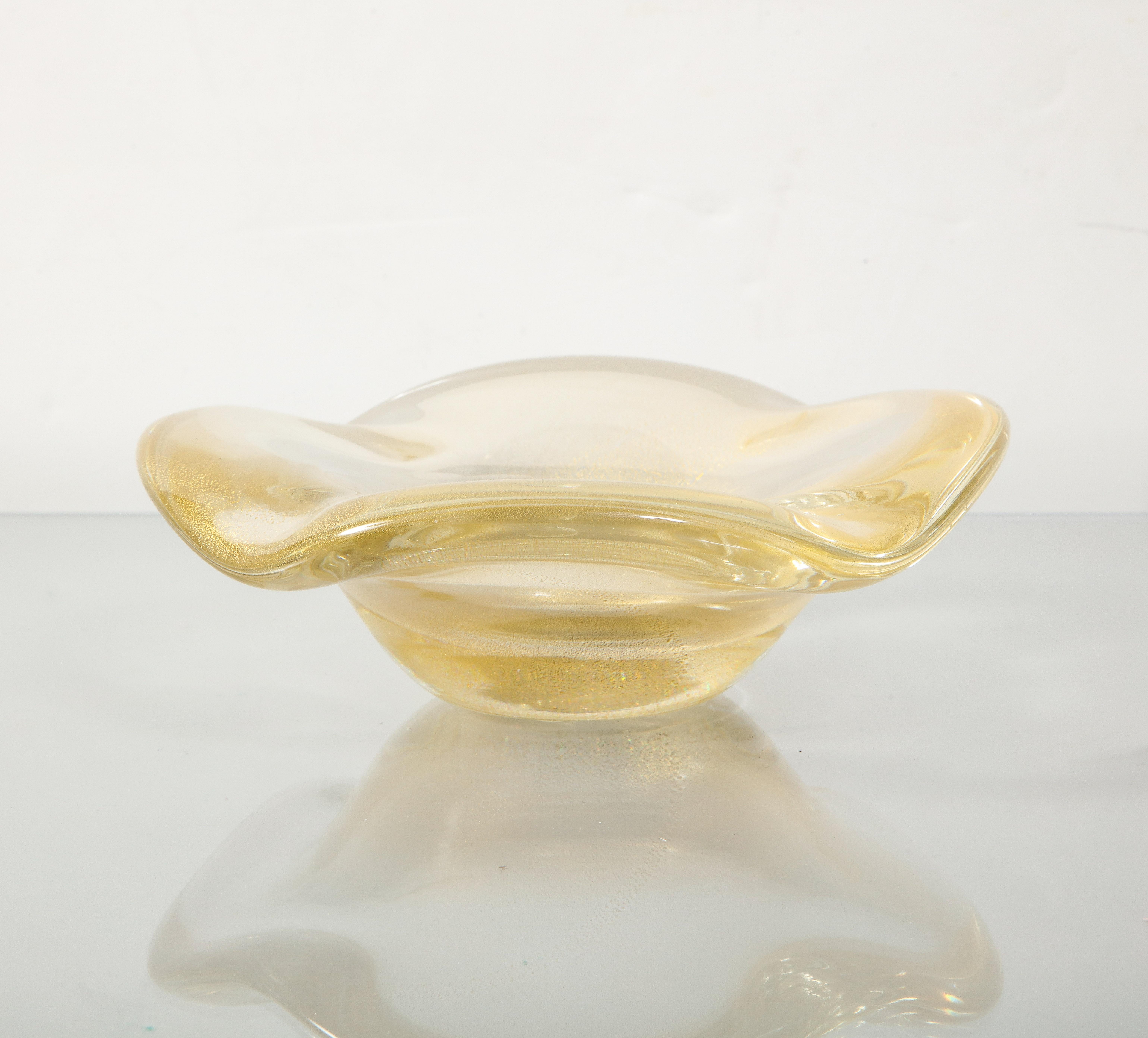 Vintage Murano Aventurine glass bowl with 24-Karat gold dust by Alberto Donà. 2 other designs are available.