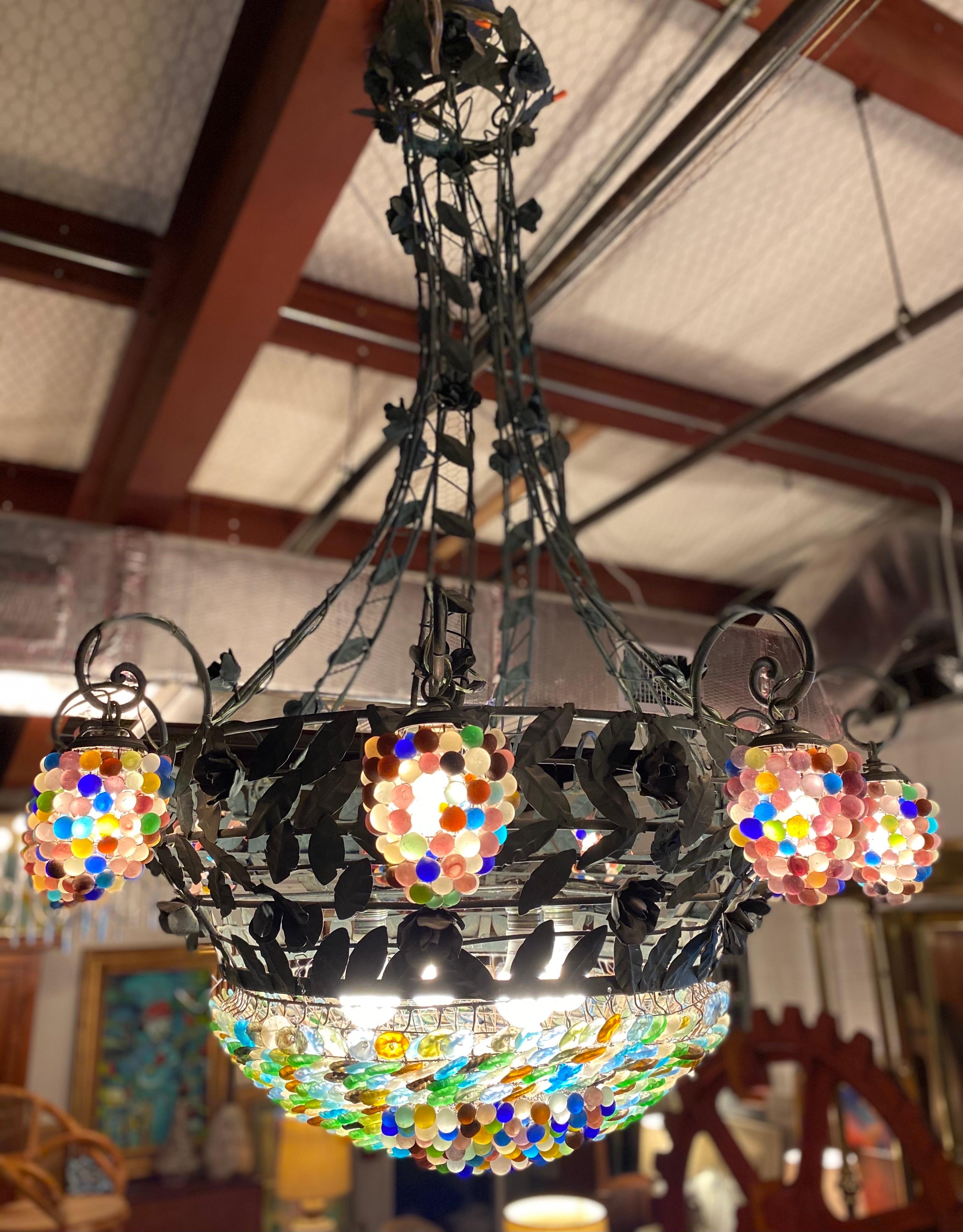 Vintage Murano Glass Grapes & Flowers Chandelier 5