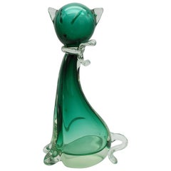 Vintage Murano Glass Green Cat with Ribbon by Cenedese, 1960s