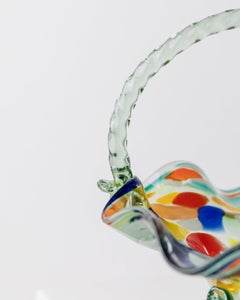 Vintage Murano Glass Handle Bowl Colourful Polka Dots Mid Century Italy, 1970s