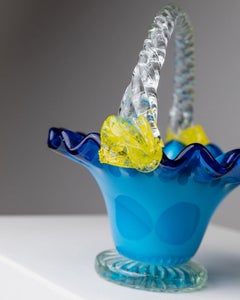 Vintage Murano Glass Handle Bowl, Mid Century Design Italy, 1970s