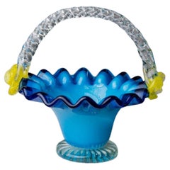 Vintage Murano Glass Handle Bowl, Mid Century Design Italy, 1970s