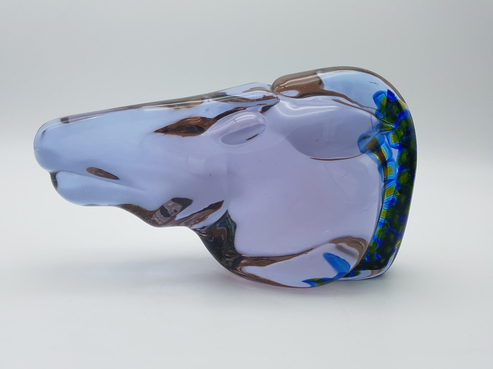 Hand-Crafted Vintage Murano Glass Horse Head by Ermanno Nason at Cenedese, Early 1970s For Sale
