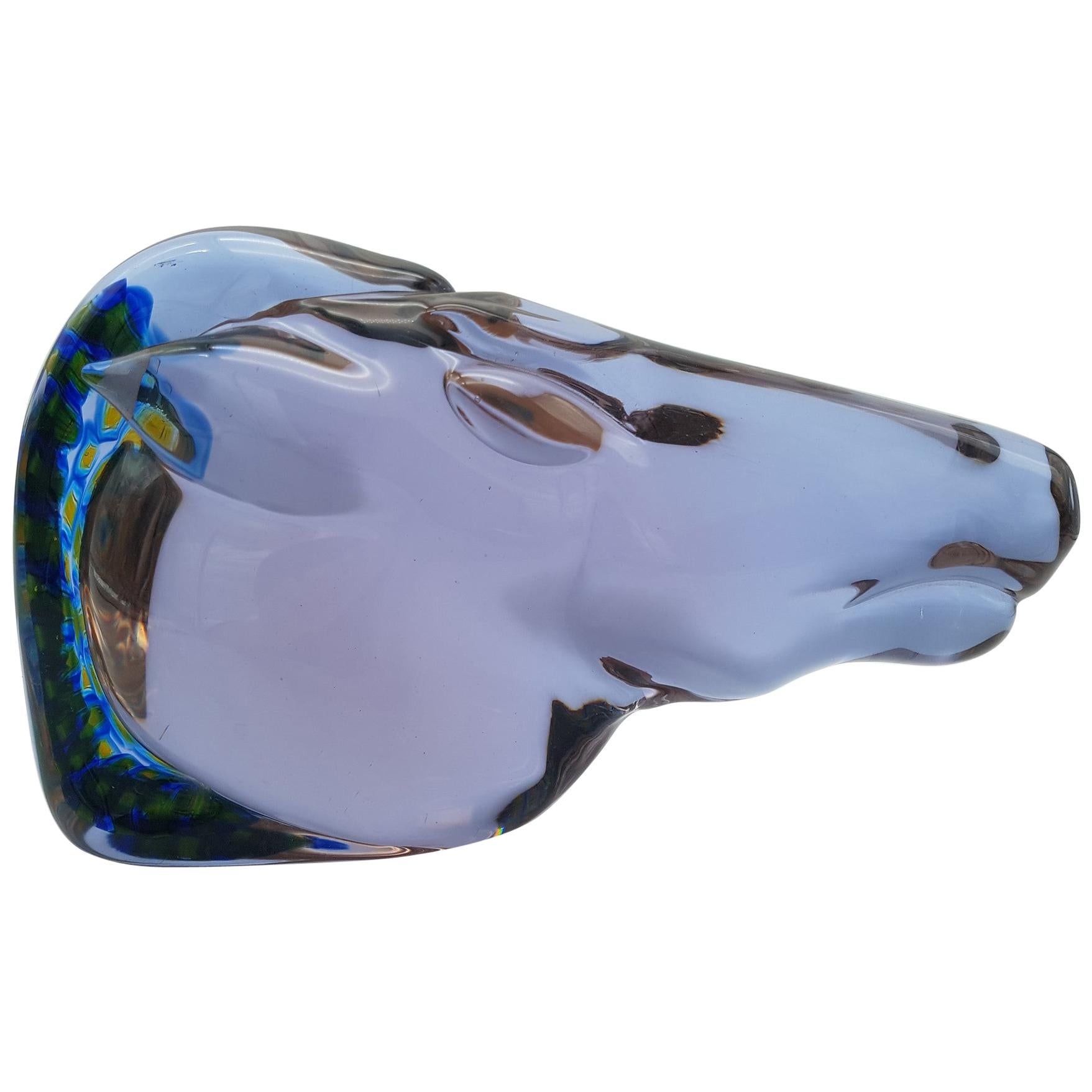 Vintage Murano Glass Horse Head by Ermanno Nason at Cenedese, Early 1970s For Sale