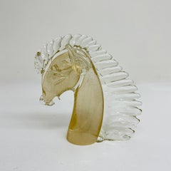 Vintage Murano glass horse head with gold leaf , 1970s