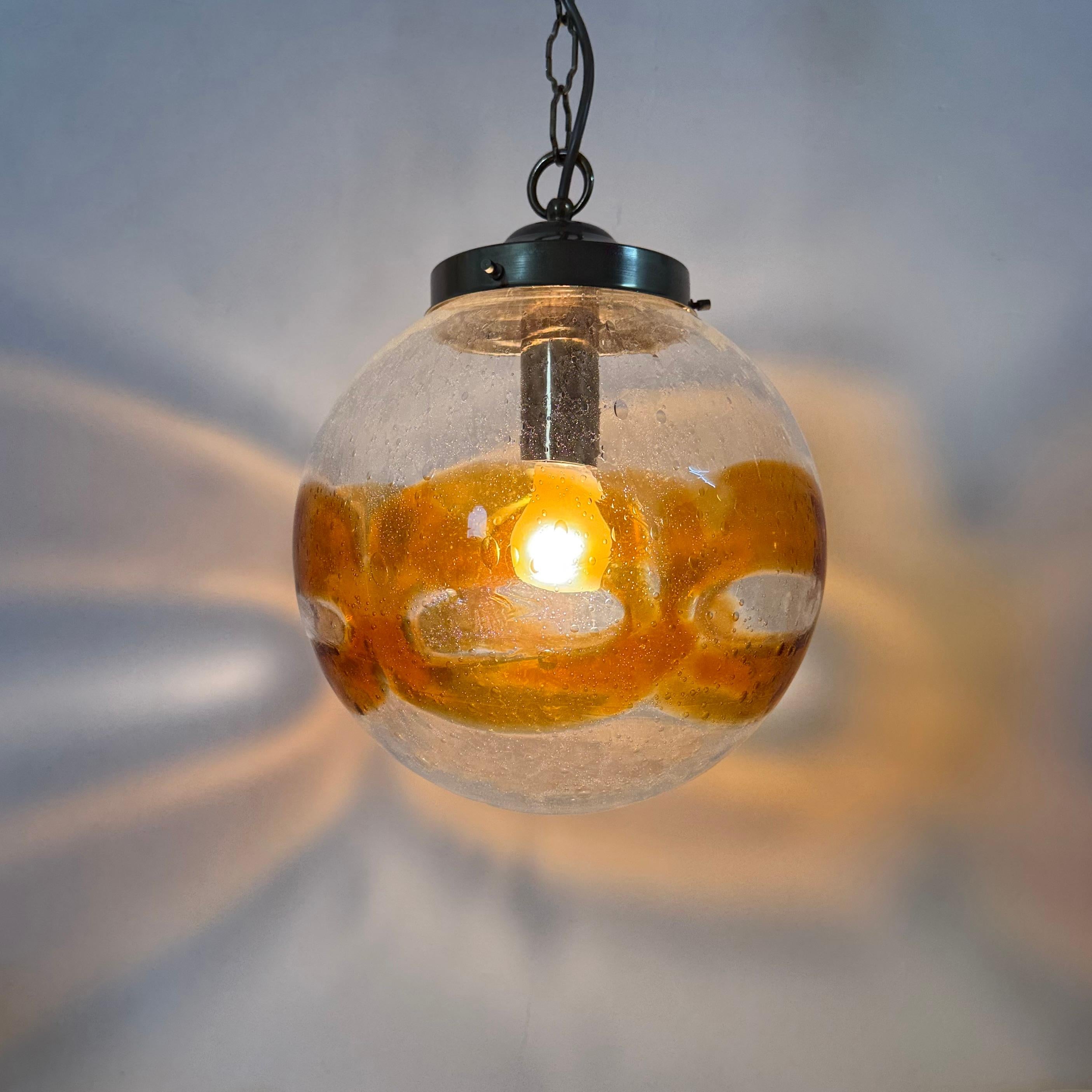 Metal Vintage Murano glass italian hanging lamp , 1970s For Sale
