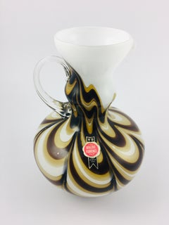 Mid-Century Vintage Murano Black Brown Fluid Striped Glass Jug 1970's