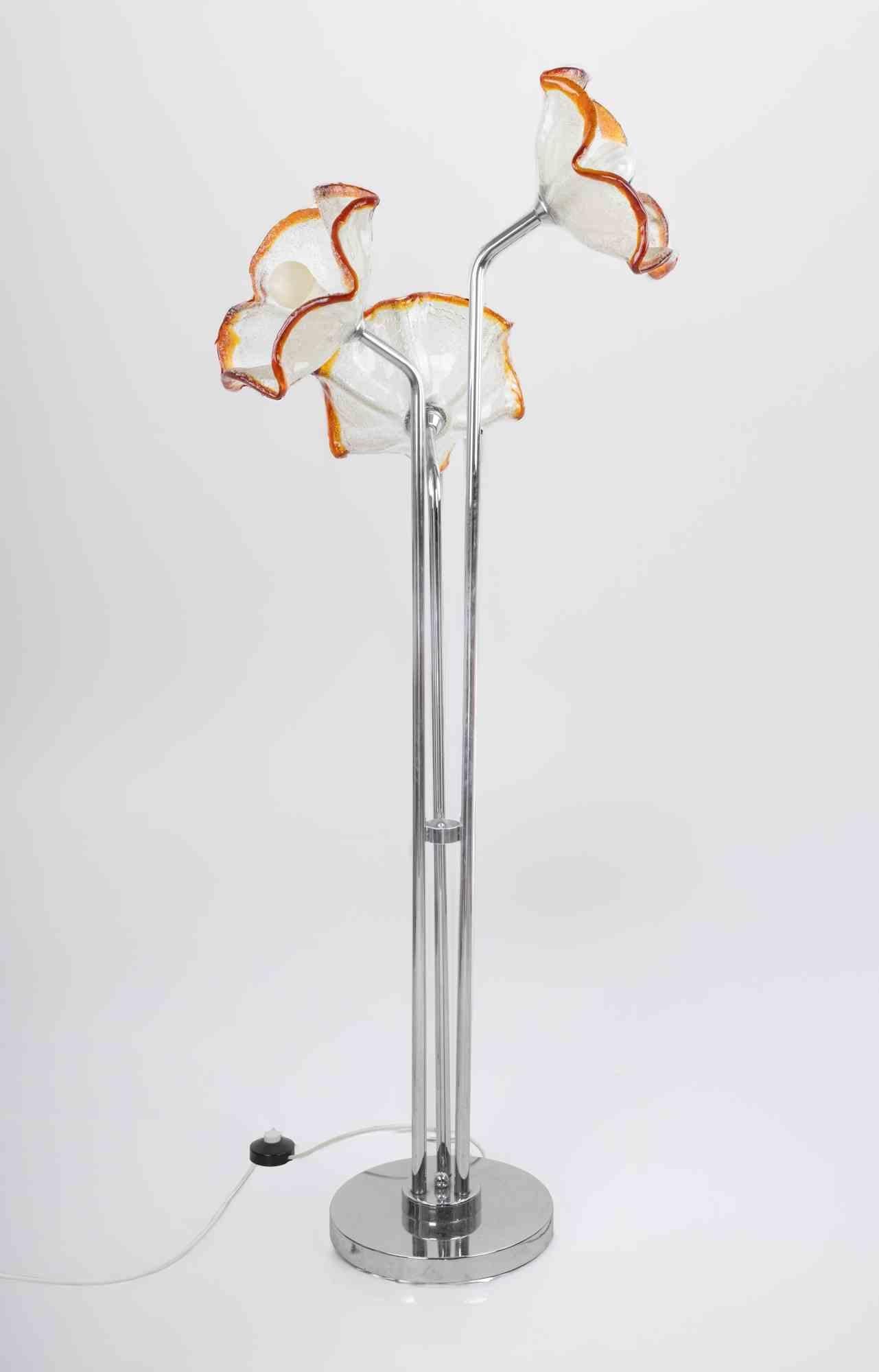 Vintage Murano Glass Lamp by Toni Zuccheri.

Chromed steel and hand made pulegoso glass with orange edges.

Beautiful lamp, very rare and in excellent condition.