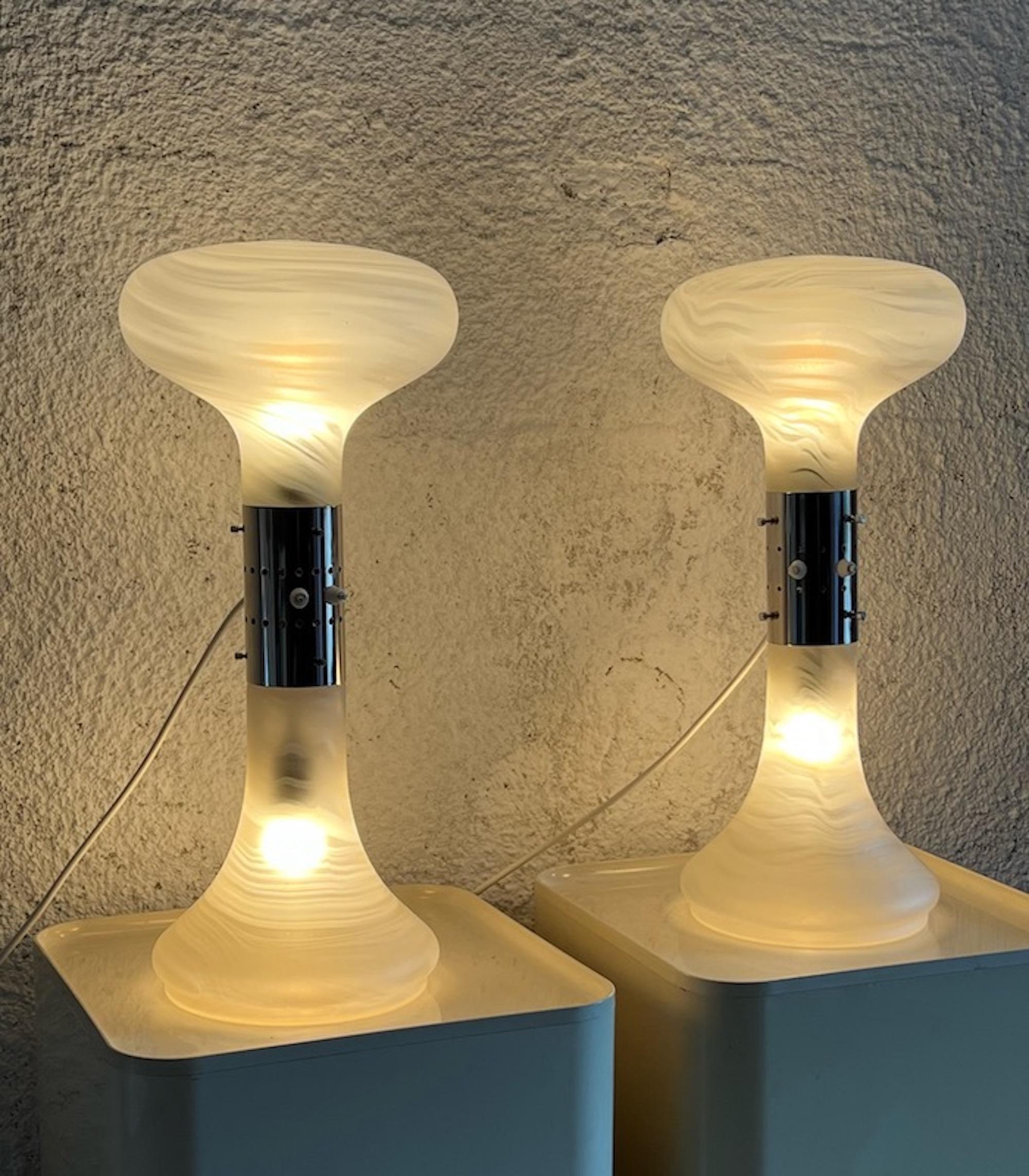 Mid-Century Modern Vintage Murano Glass Lamps 'Numerati' by Carlo Nason for Mazzega, 1970, Set of 2 For Sale
