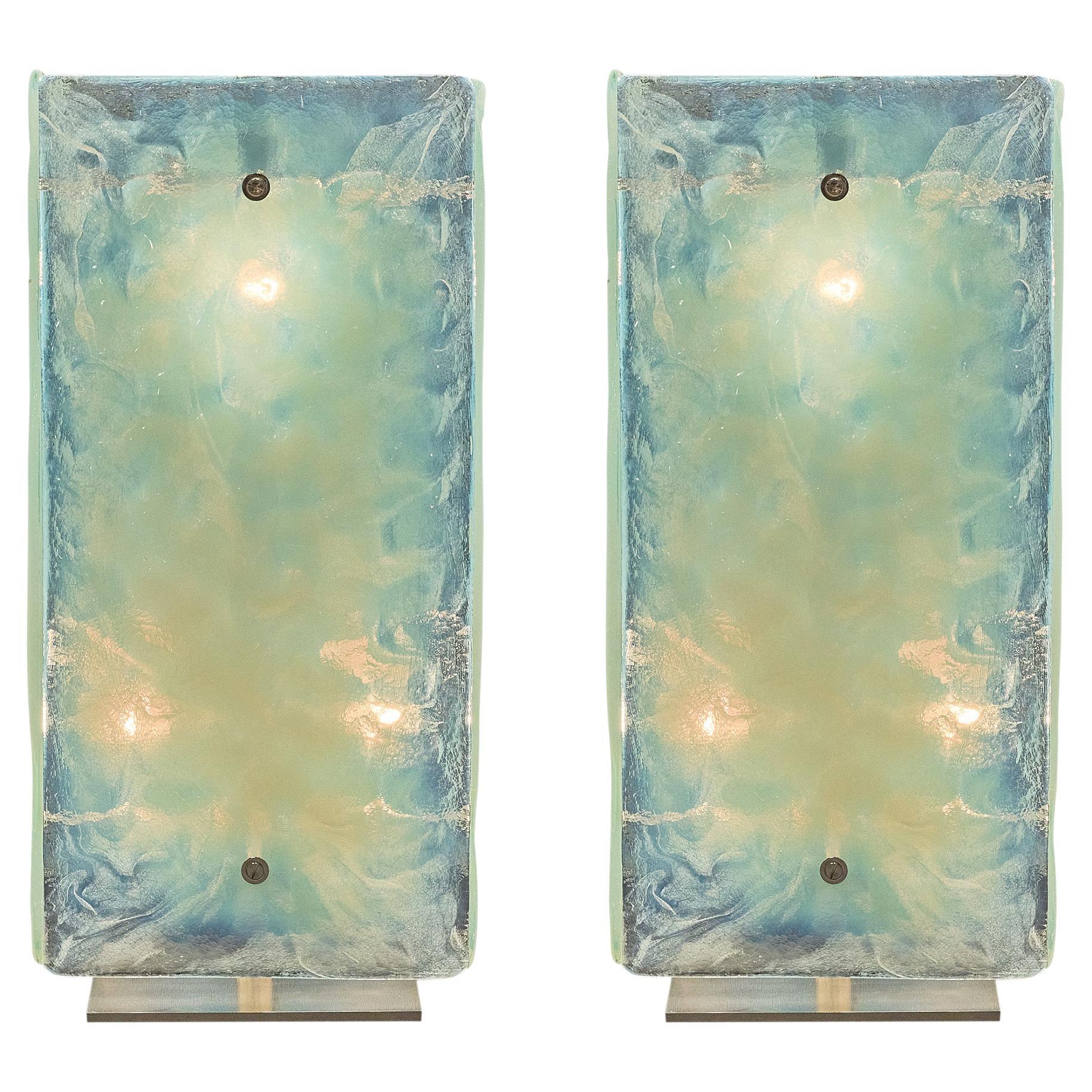 Vintage Murano Glass Modernist Iridescent Lamps For Sale