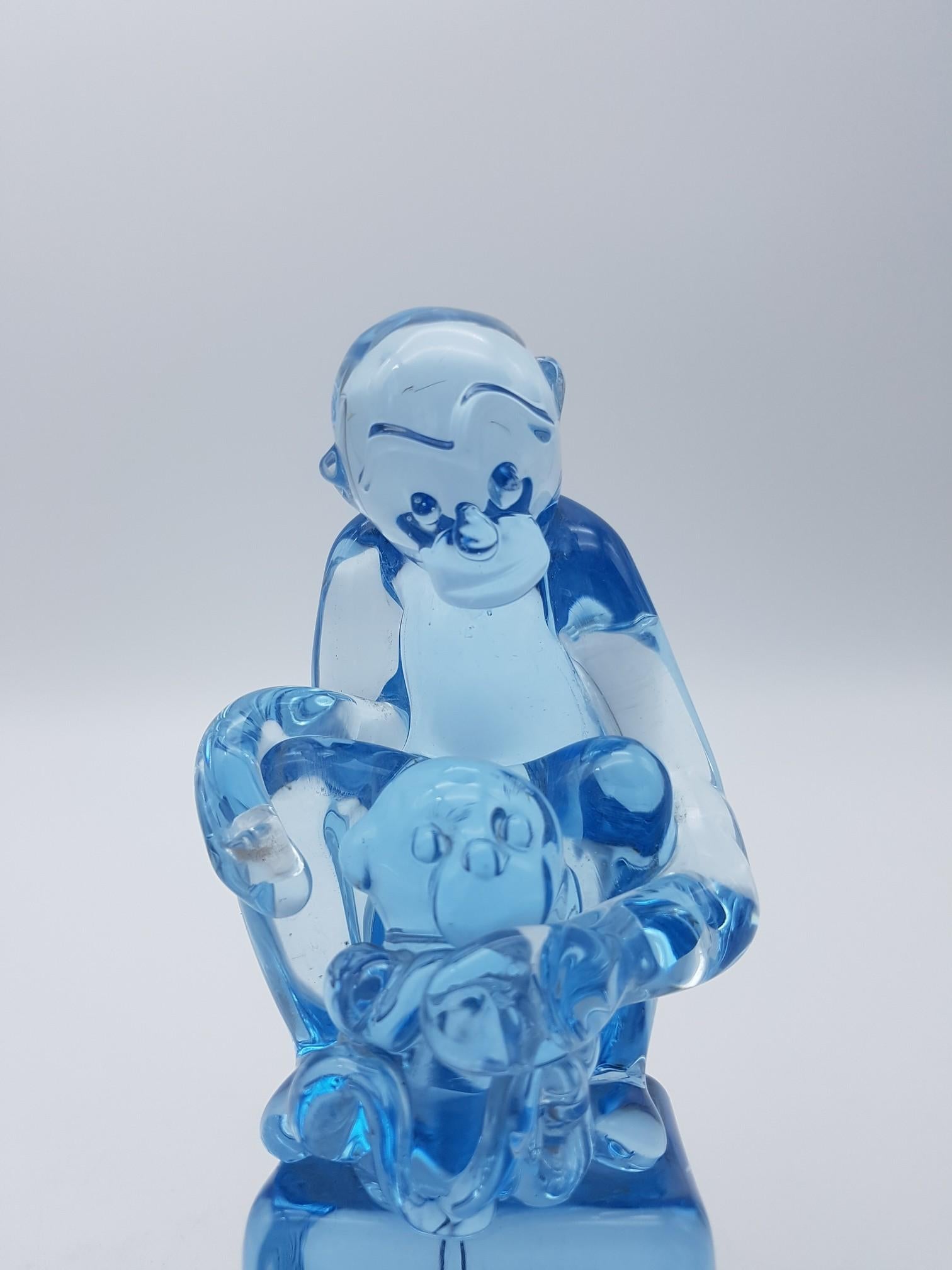 Italian Vintage Murano Glass Monkey with Infant by Ermanno Nason at Cenedese For Sale