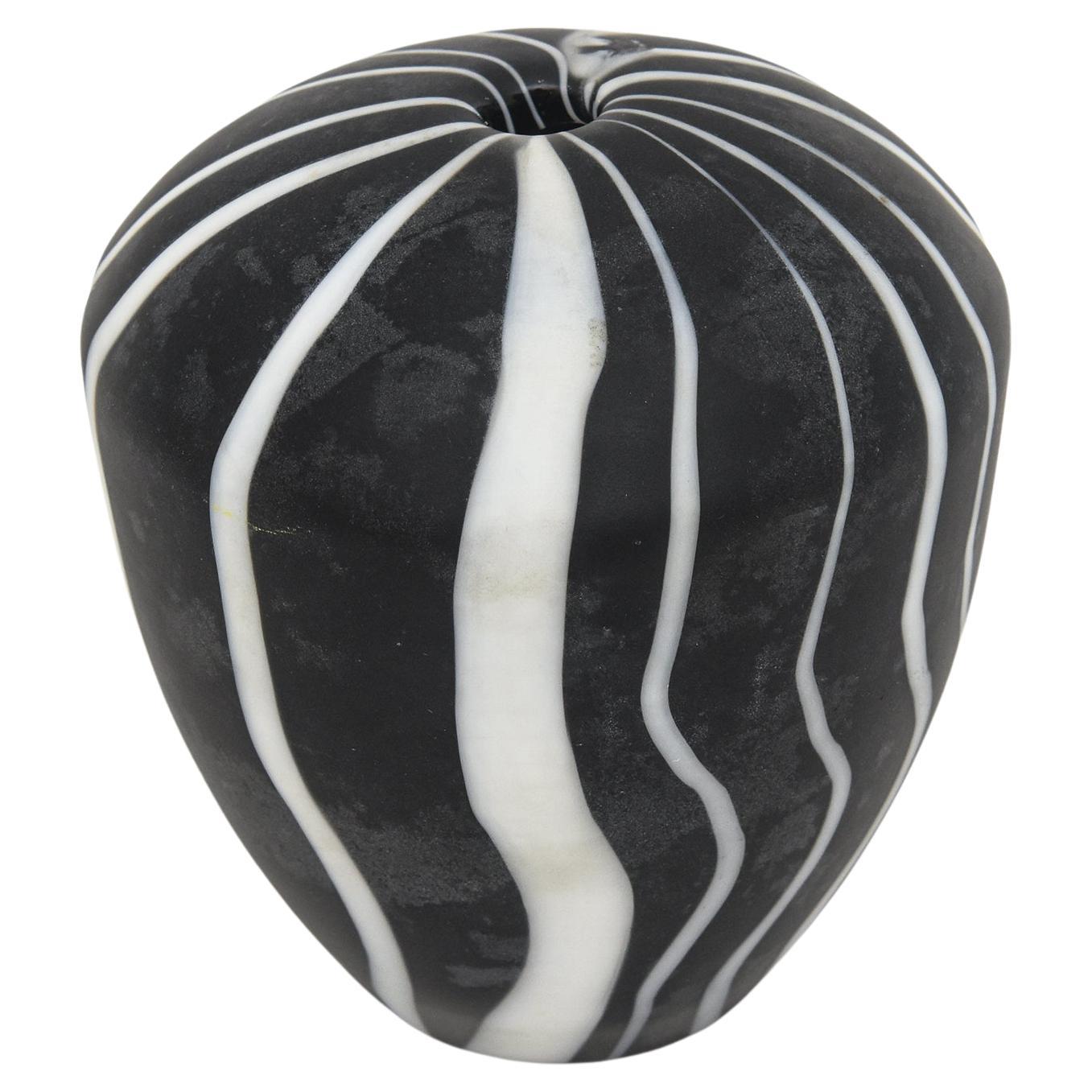 Vintage Murano Glass Optical Sculpture by Salviati Black And White 1980's