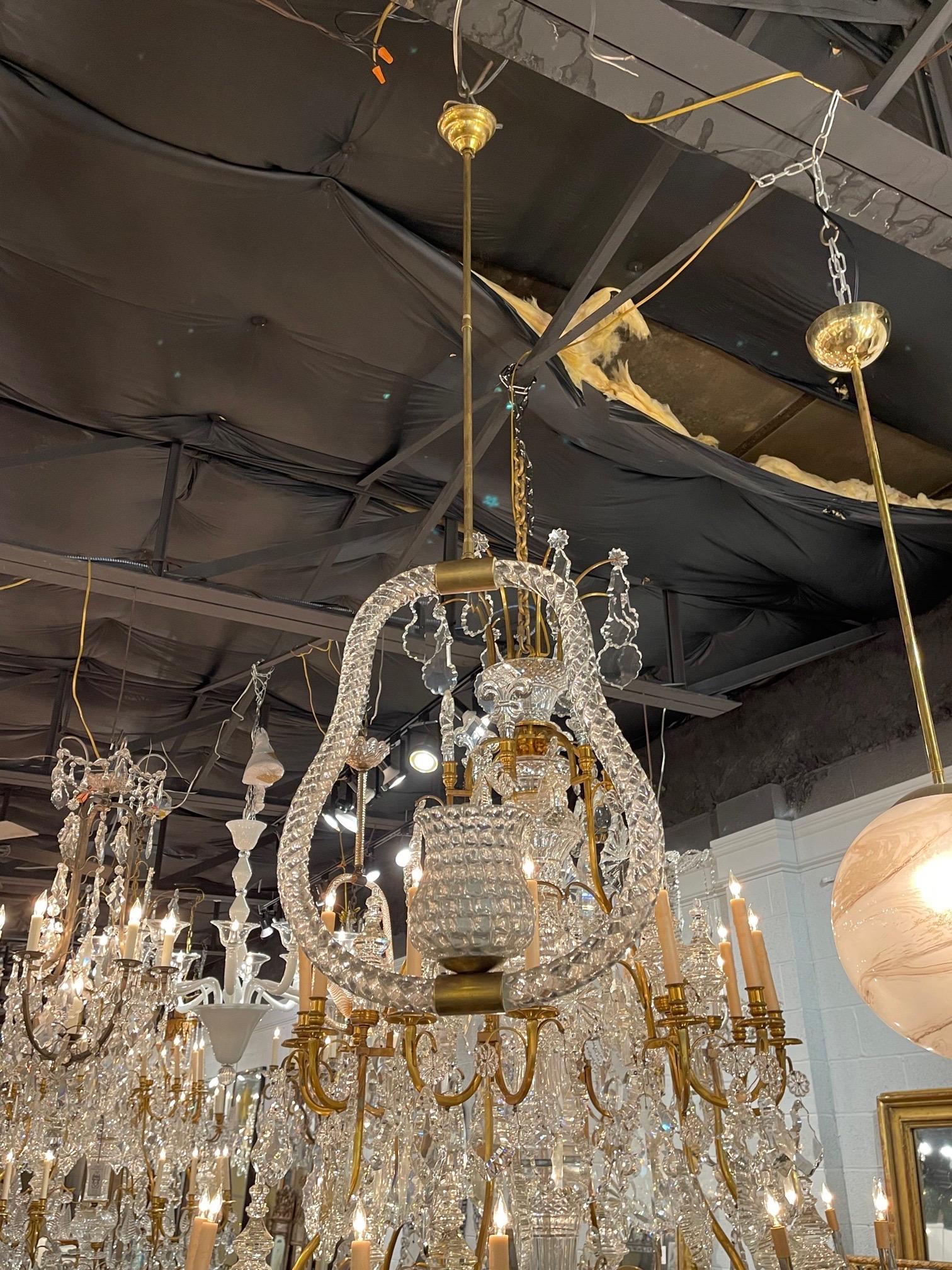 Very nice vintage murano glass pendant light by Barovier. Beautiful transparent textured glass with brass details. A beautiful decorative fixture!!