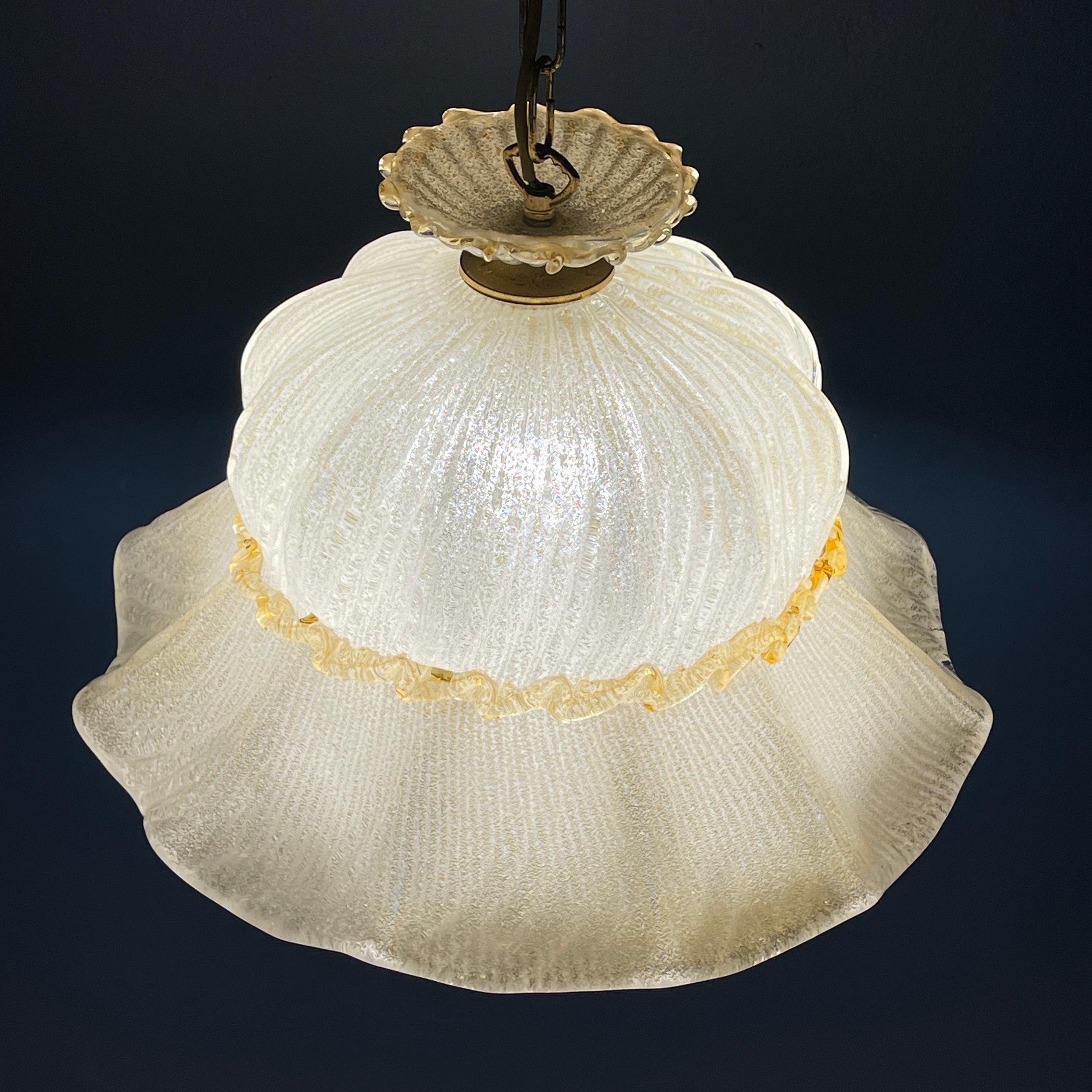 Vintage murano glass pendant lamp Bonnet Italy 1970s For Sale 1