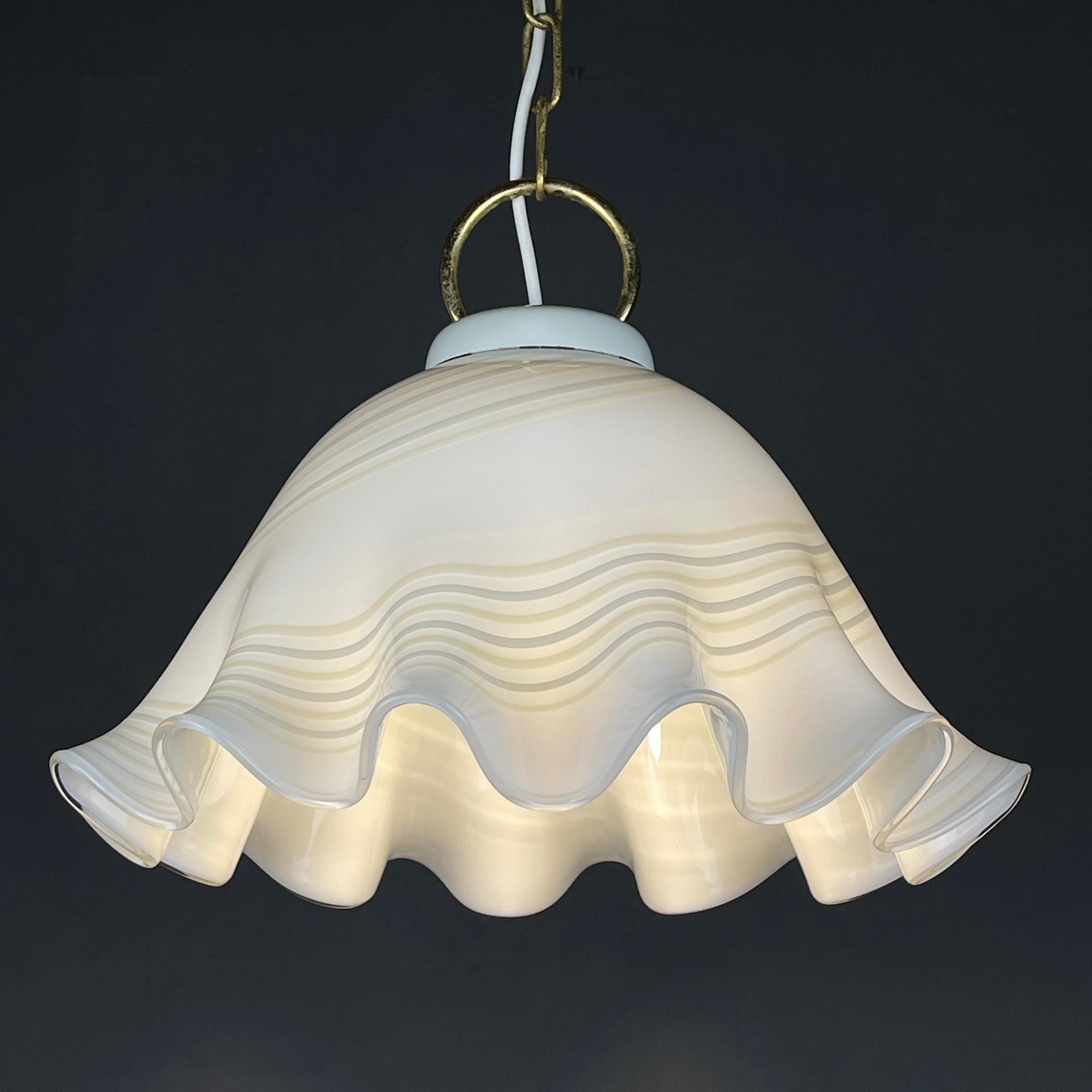 Italian Vintage Murano Glass Pendant Lamp Fazzoletto, Italy, 1970s For Sale
