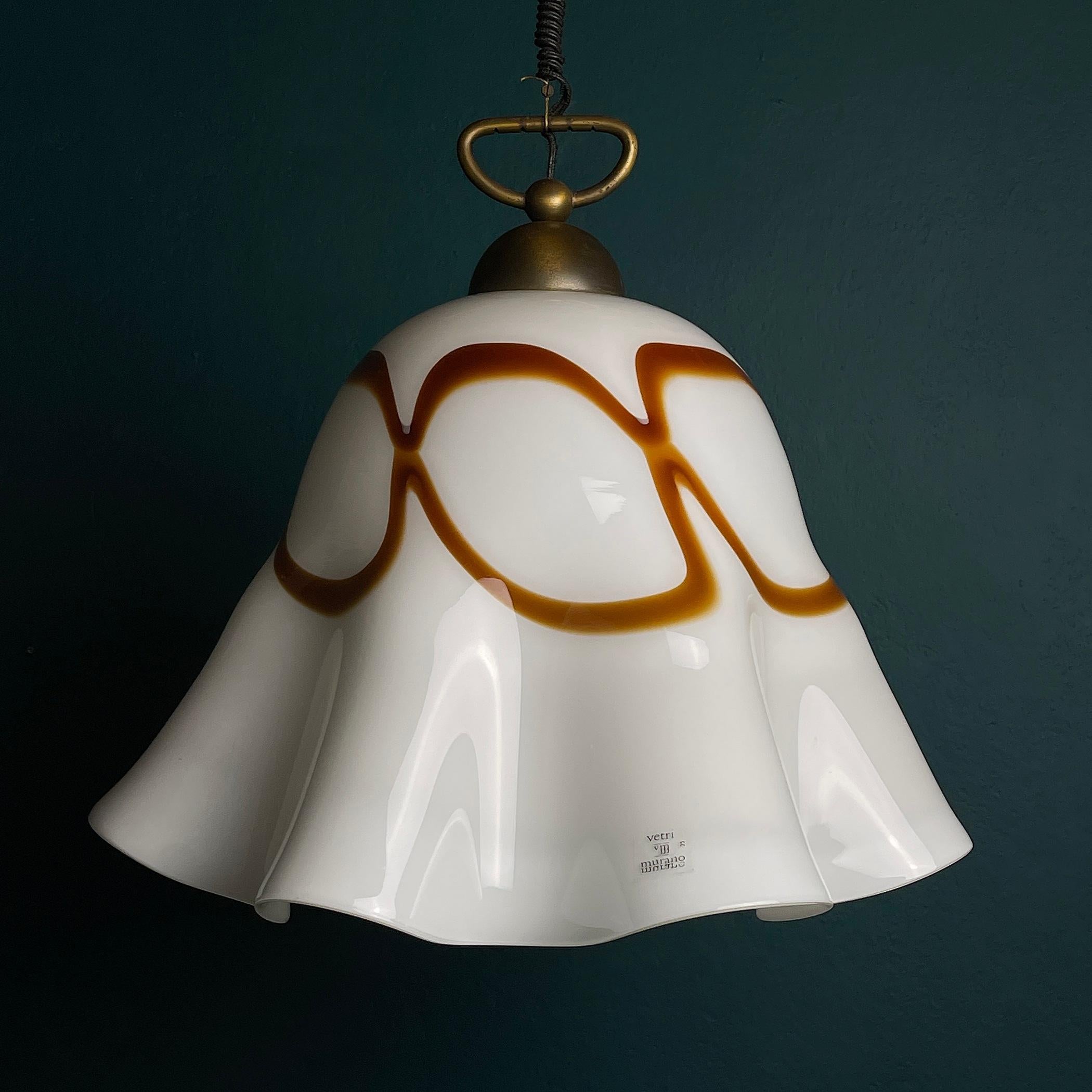 Mid-Century Modern Vintage Murano Glass Pendant Lamp Fazzoletto Vetri Murano, Italy, 1970s For Sale