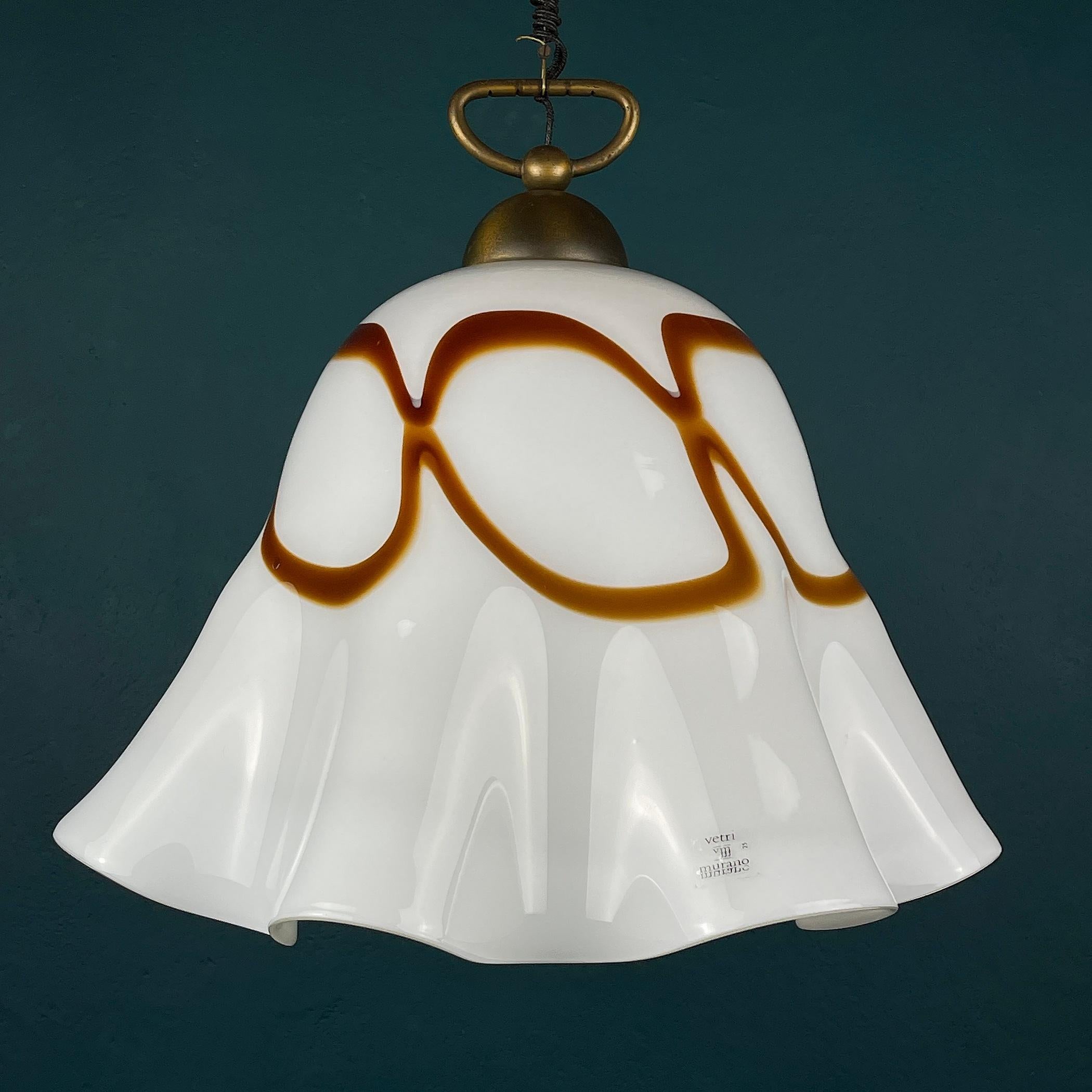 Italian Vintage Murano Glass Pendant Lamp Fazzoletto Vetri Murano, Italy, 1970s For Sale