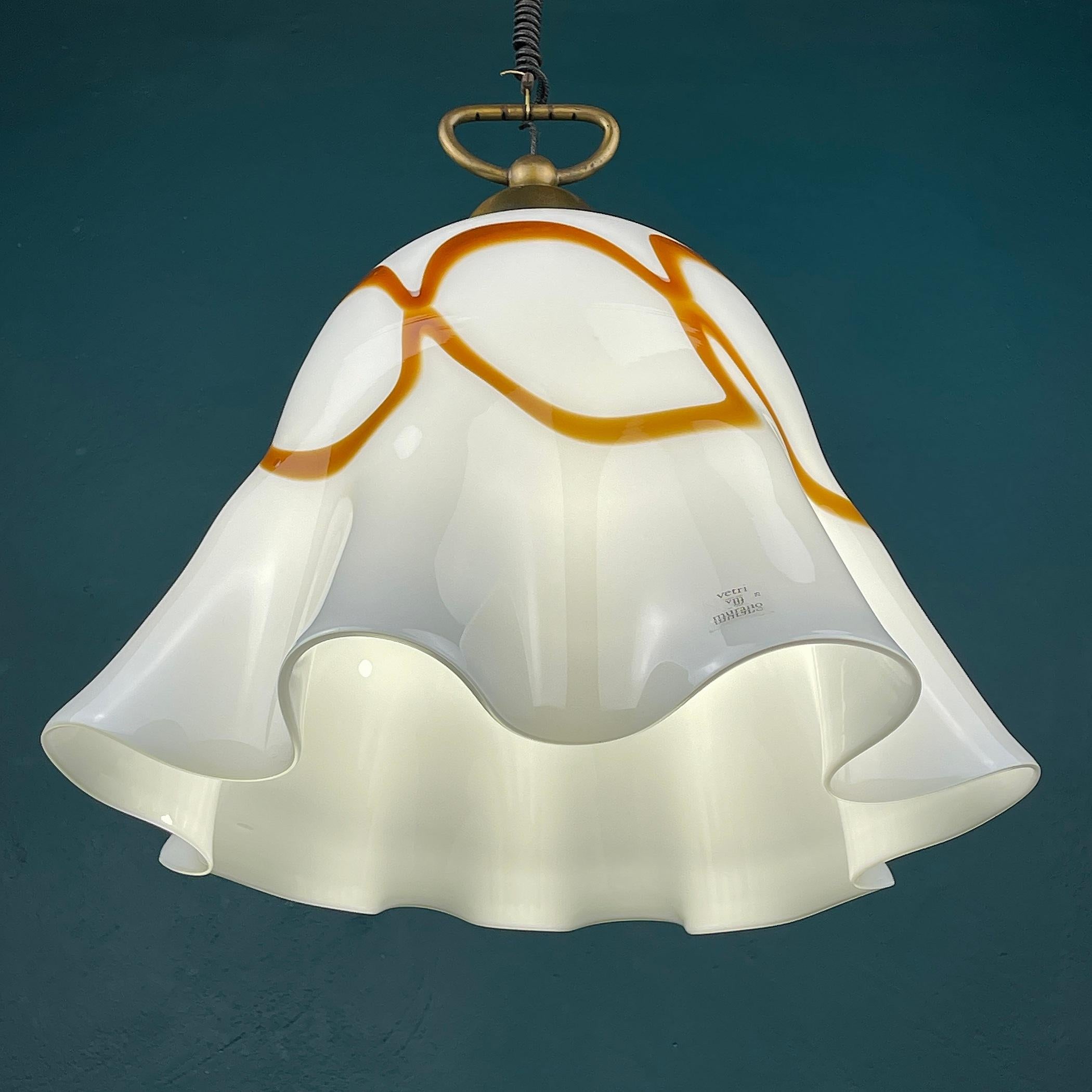 Vintage Murano Glass Pendant Lamp Fazzoletto Vetri Murano, Italy, 1970s For Sale 2