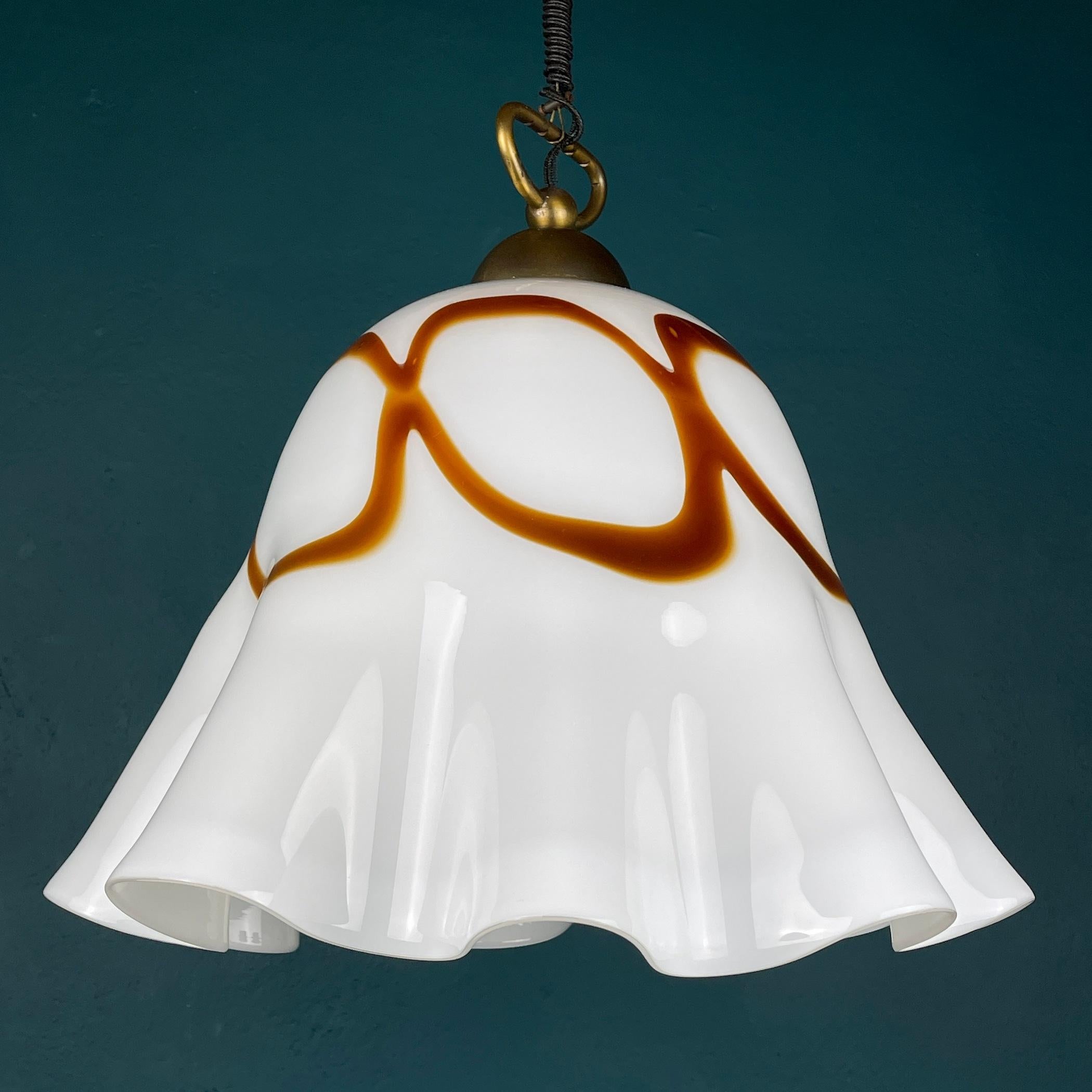 Vintage Murano Glass Pendant Lamp Fazzoletto Vetri Murano, Italy, 1970s For Sale 3
