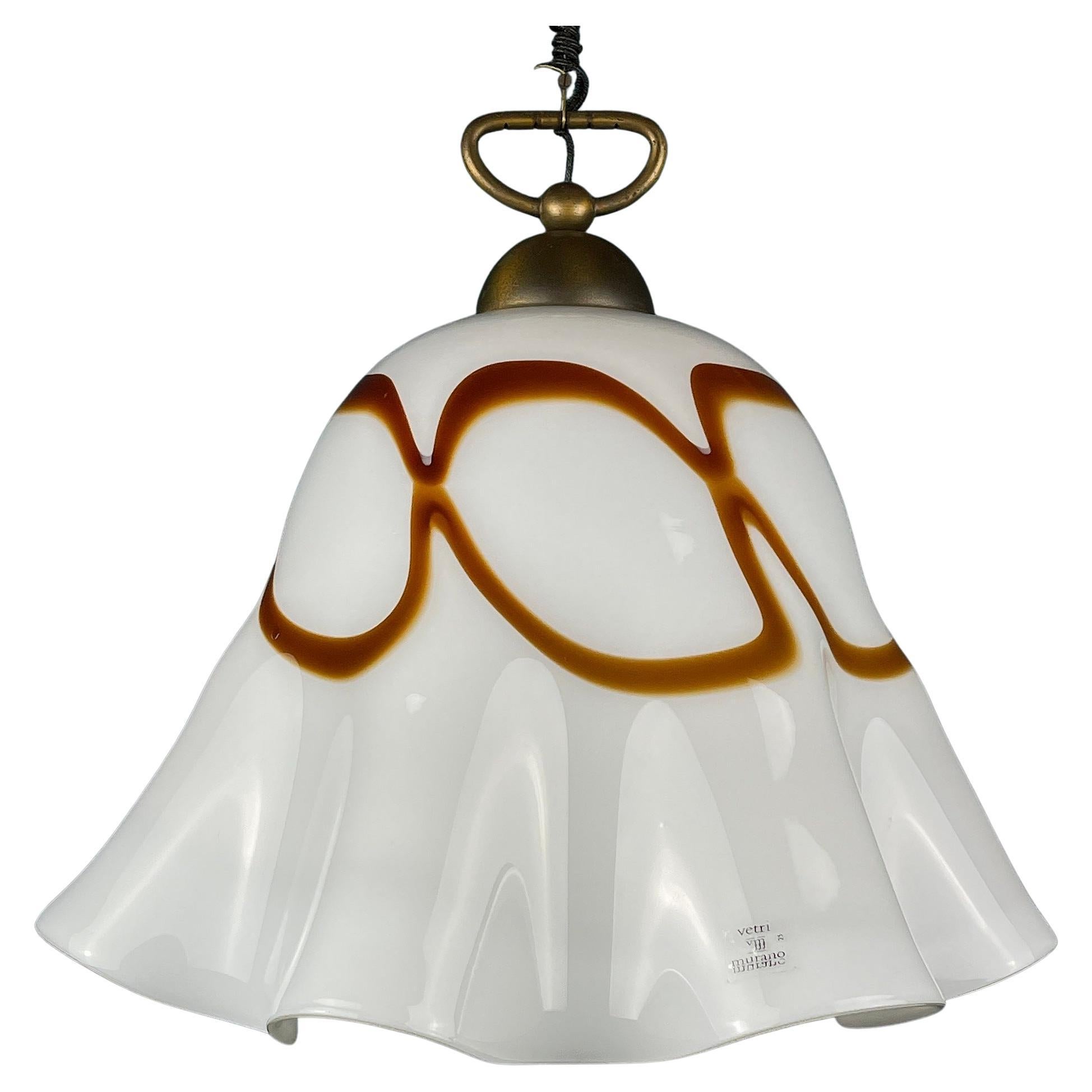 Vintage Murano Glass Pendant Lamp Fazzoletto Vetri Murano, Italy, 1970s For Sale