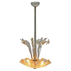 Hand Crafted Opalino Murano Glass Flower Pendant with Scalloped Rugiada Details