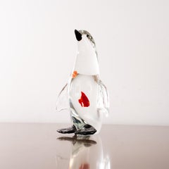 Vintage Murano Glass Penguin Sculpture, Crystal with Goldfish inside – Italy